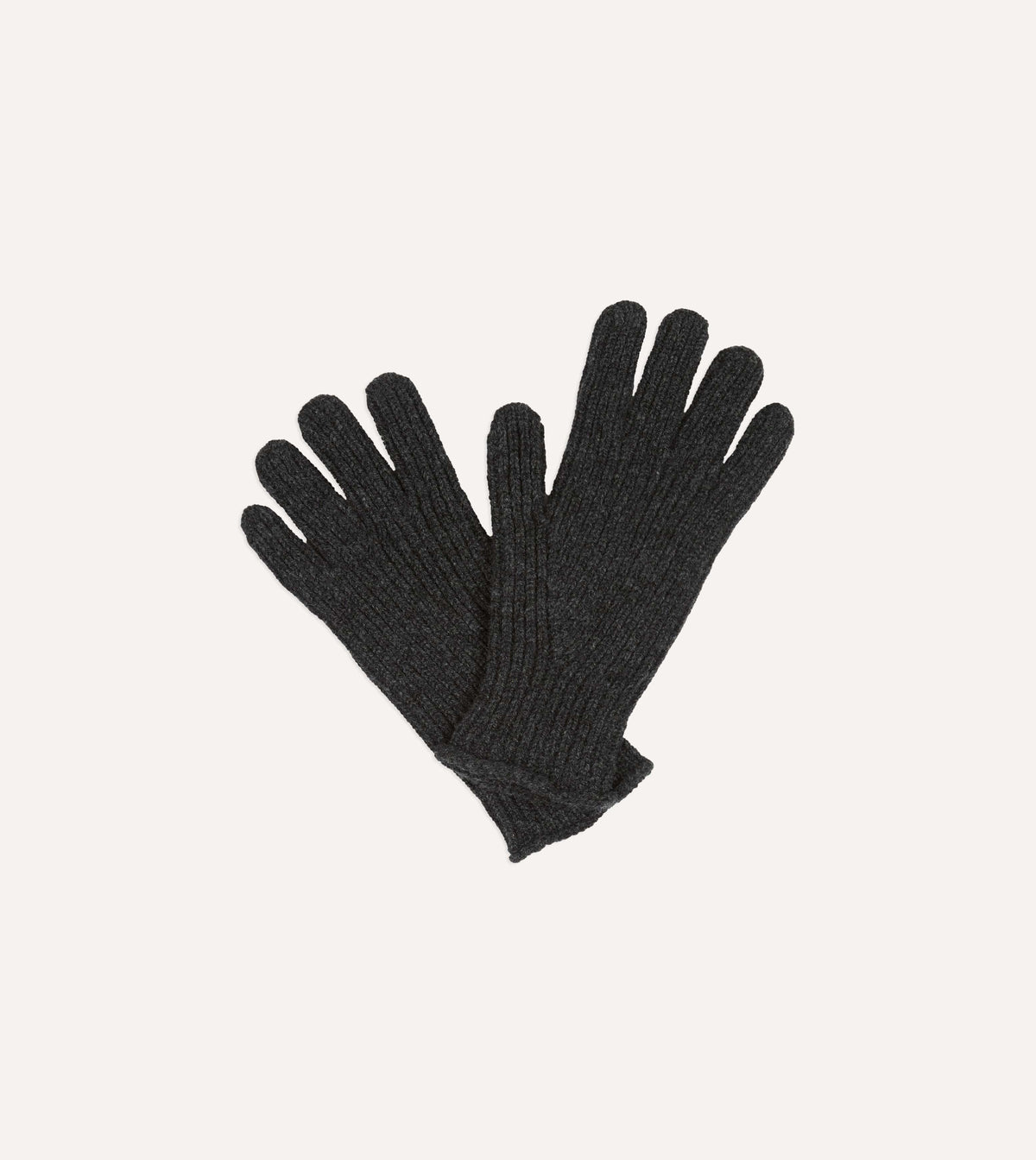 Charcoal Lambswool Ribbed Knitted Gloves
