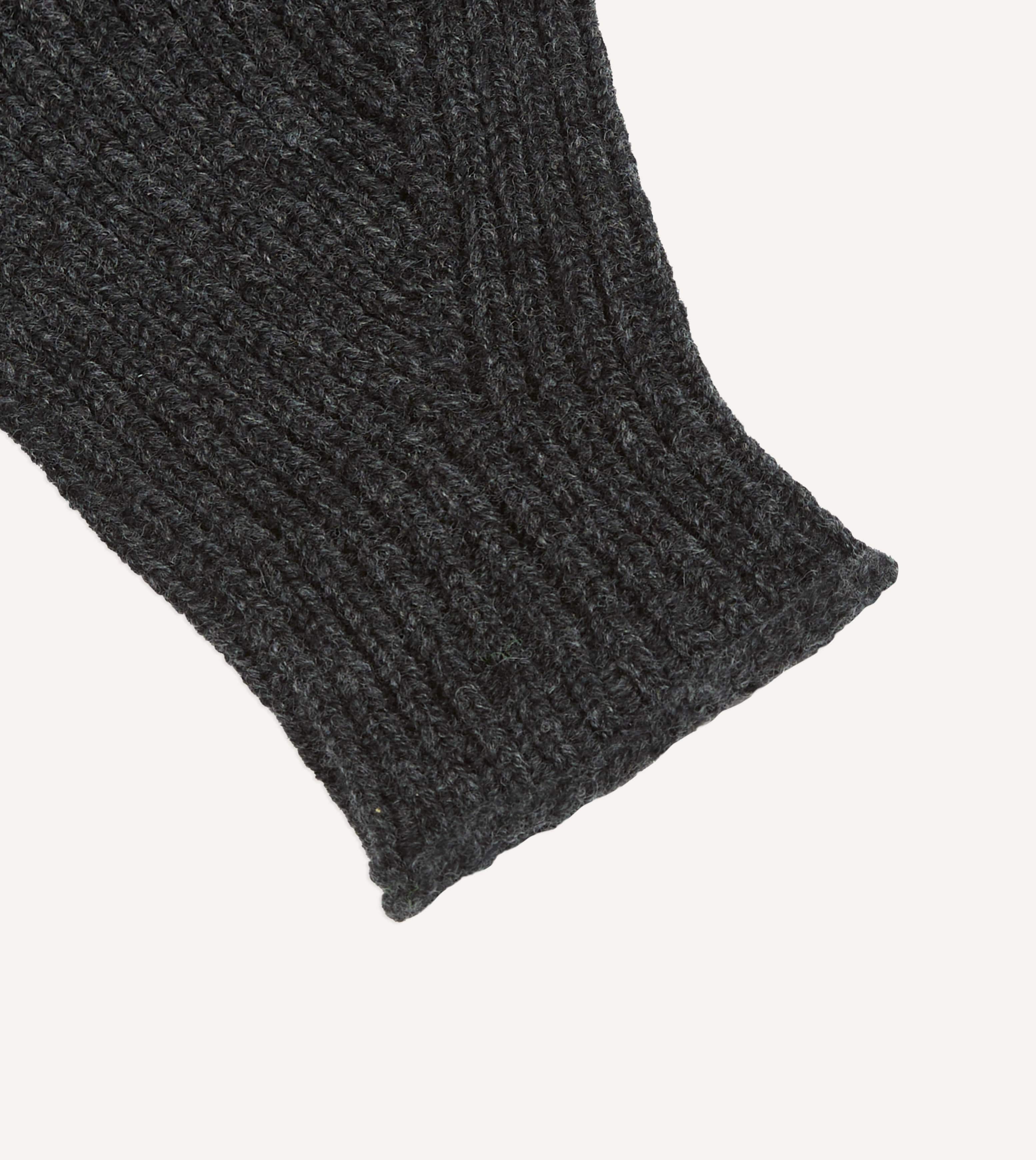 Charcoal Lambswool Ribbed Knitted Gloves