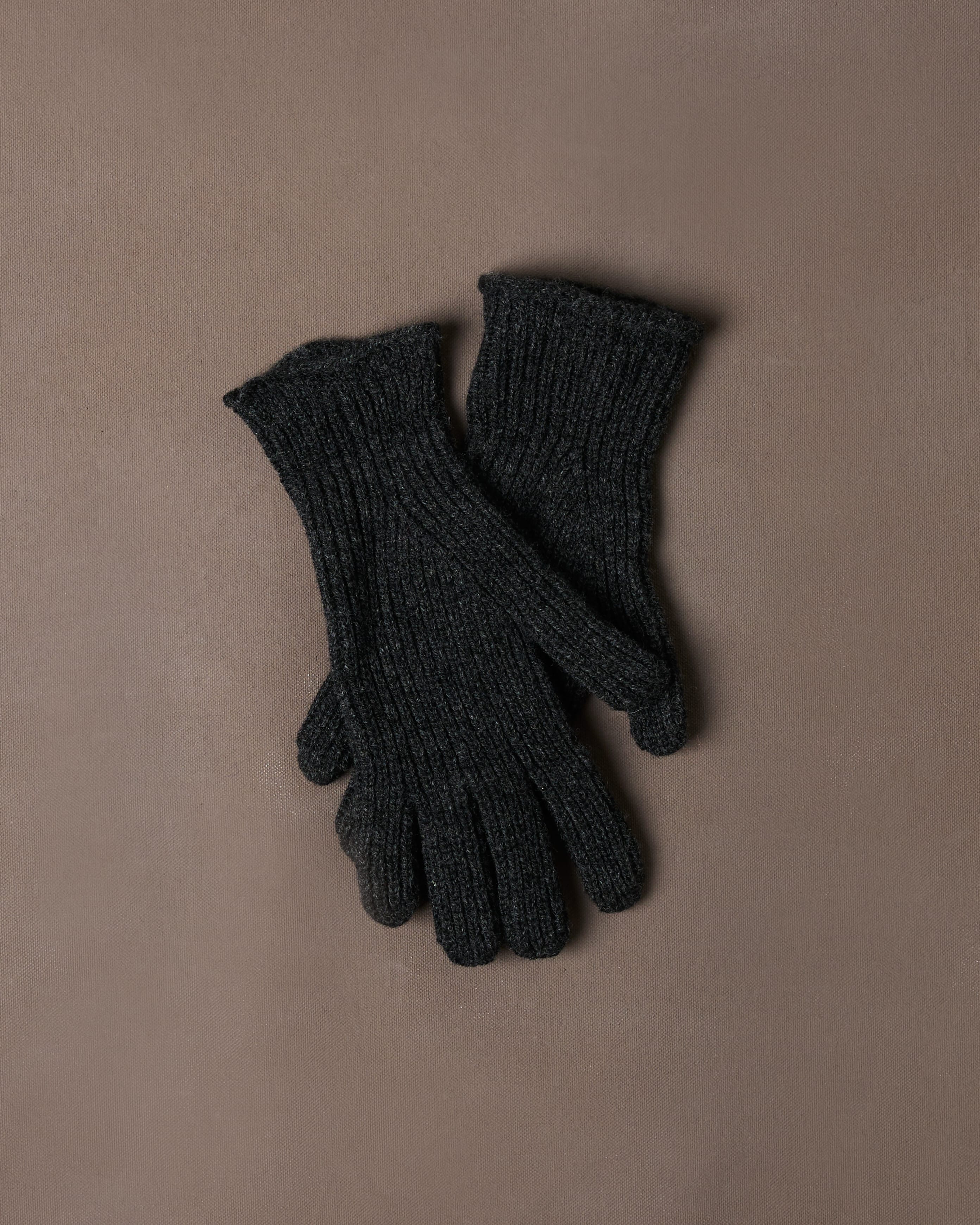 Charcoal Lambswool Ribbed Knitted Gloves