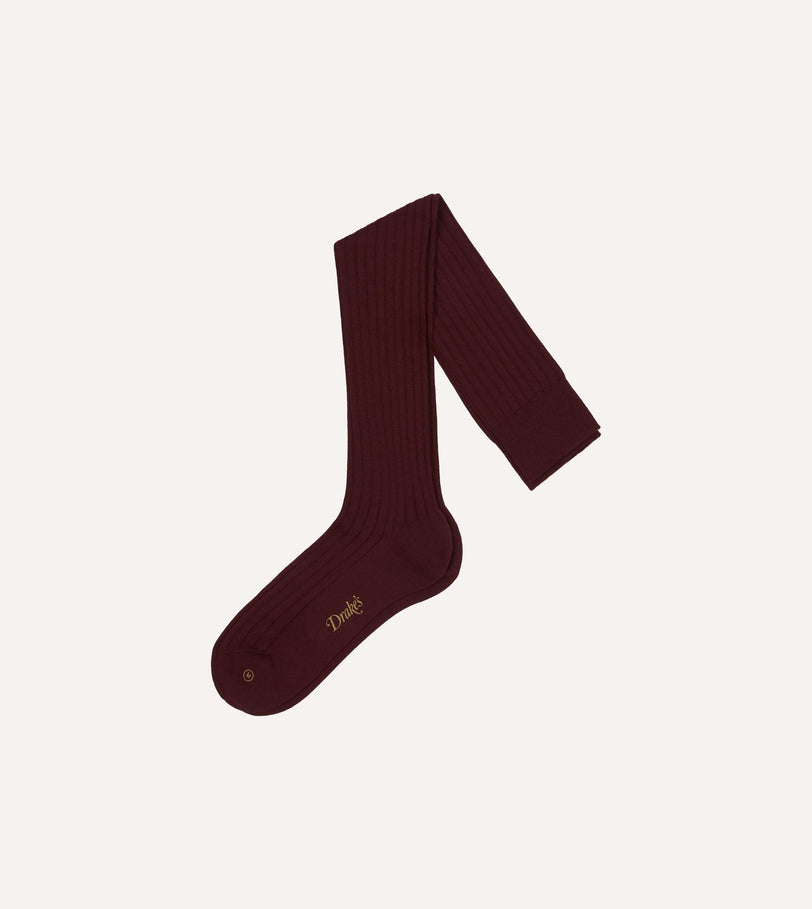 Burgundy Cotton Over-the-Calf Socks