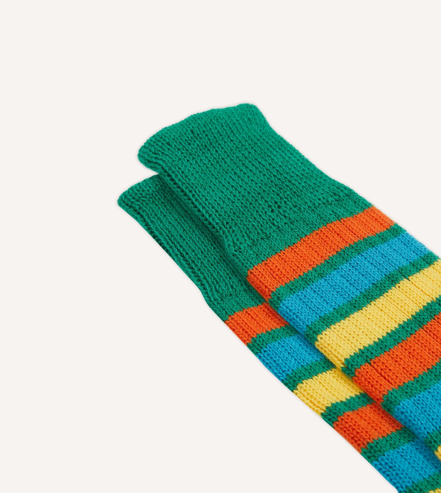 Green and Yellow Striped Cotton Sports Sock