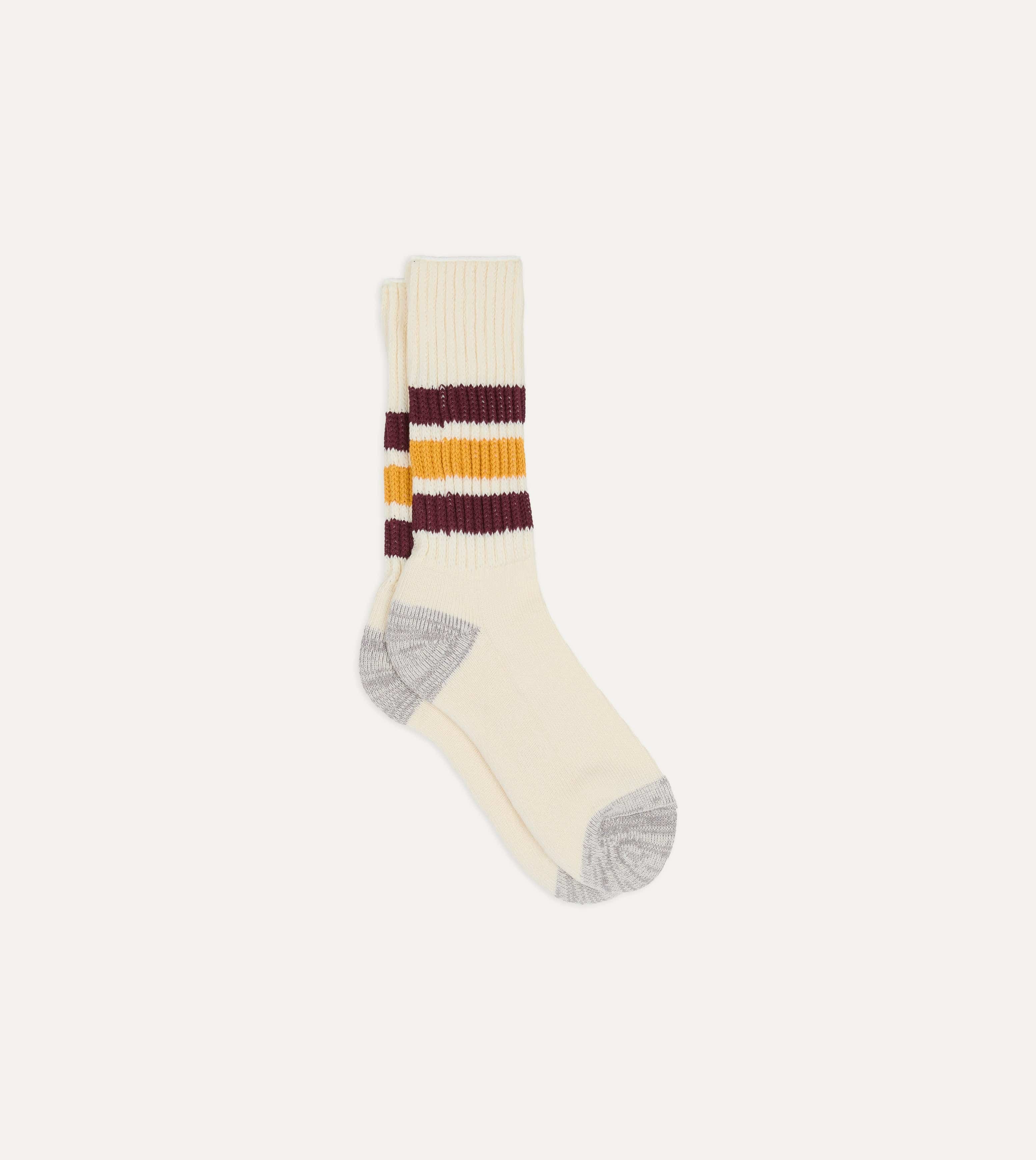RoToTo Burgundy and Yellow Cotton Crew Socks