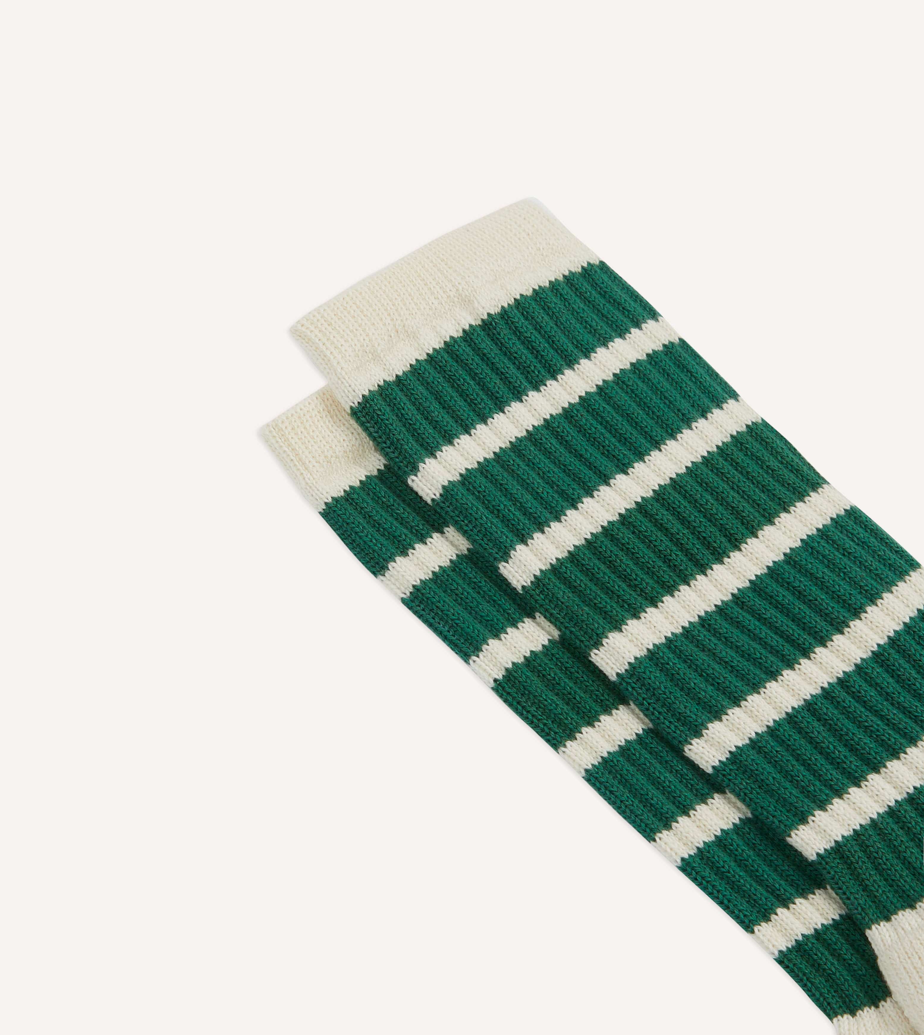 Ecru and Green 6 Stripe Cotton Sports Sock