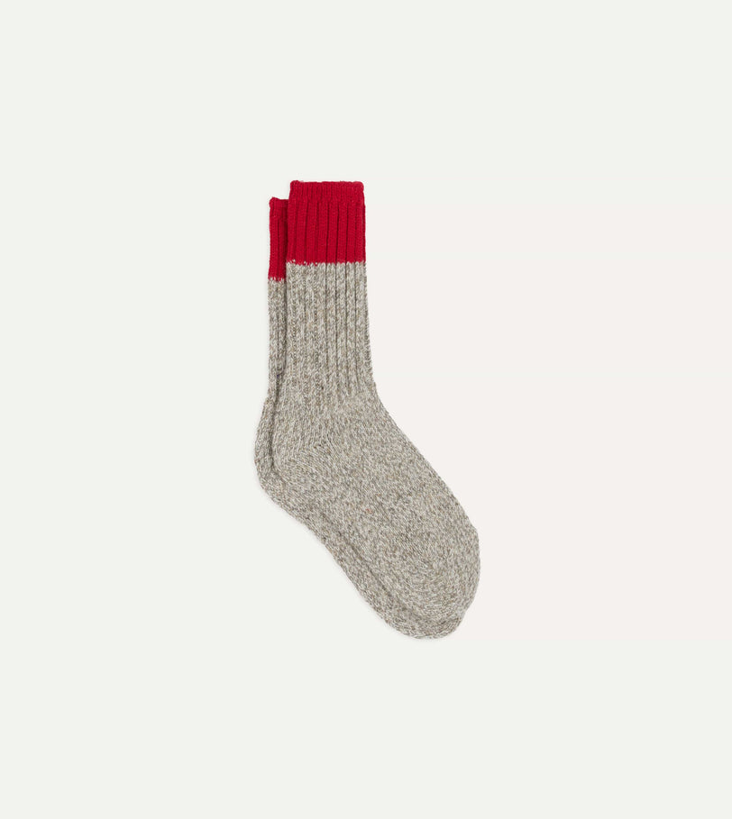 RoToTo Grey and Red Merino Wool Ragg Socks