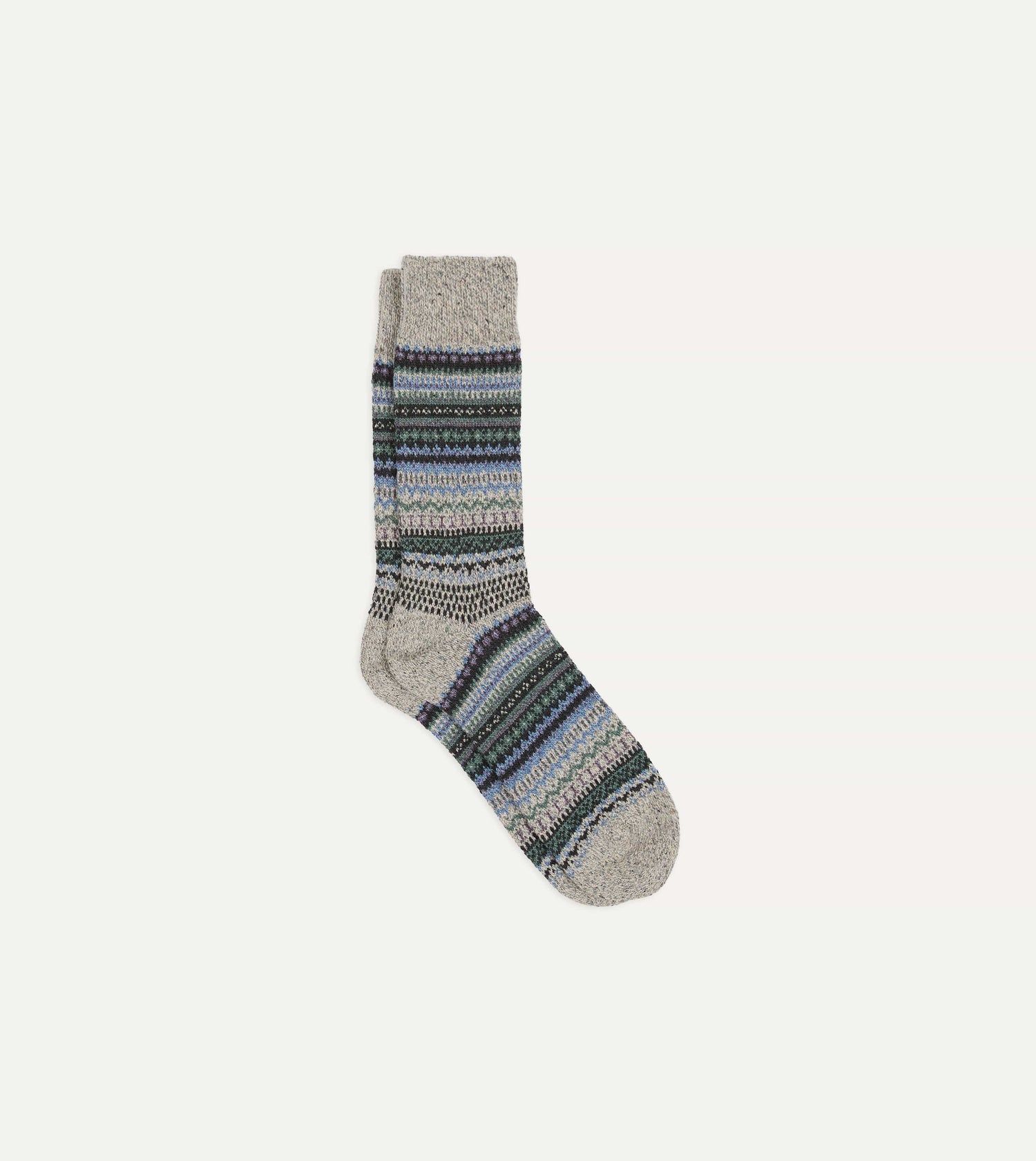 RoToTo Grey and Blue Wool Nordic Pattern Socks