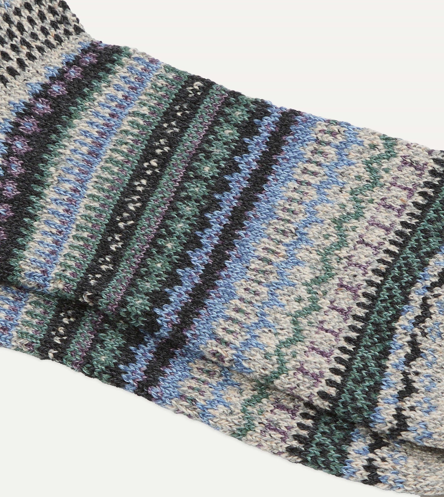RoToTo Grey and Blue Wool Nordic Pattern Socks