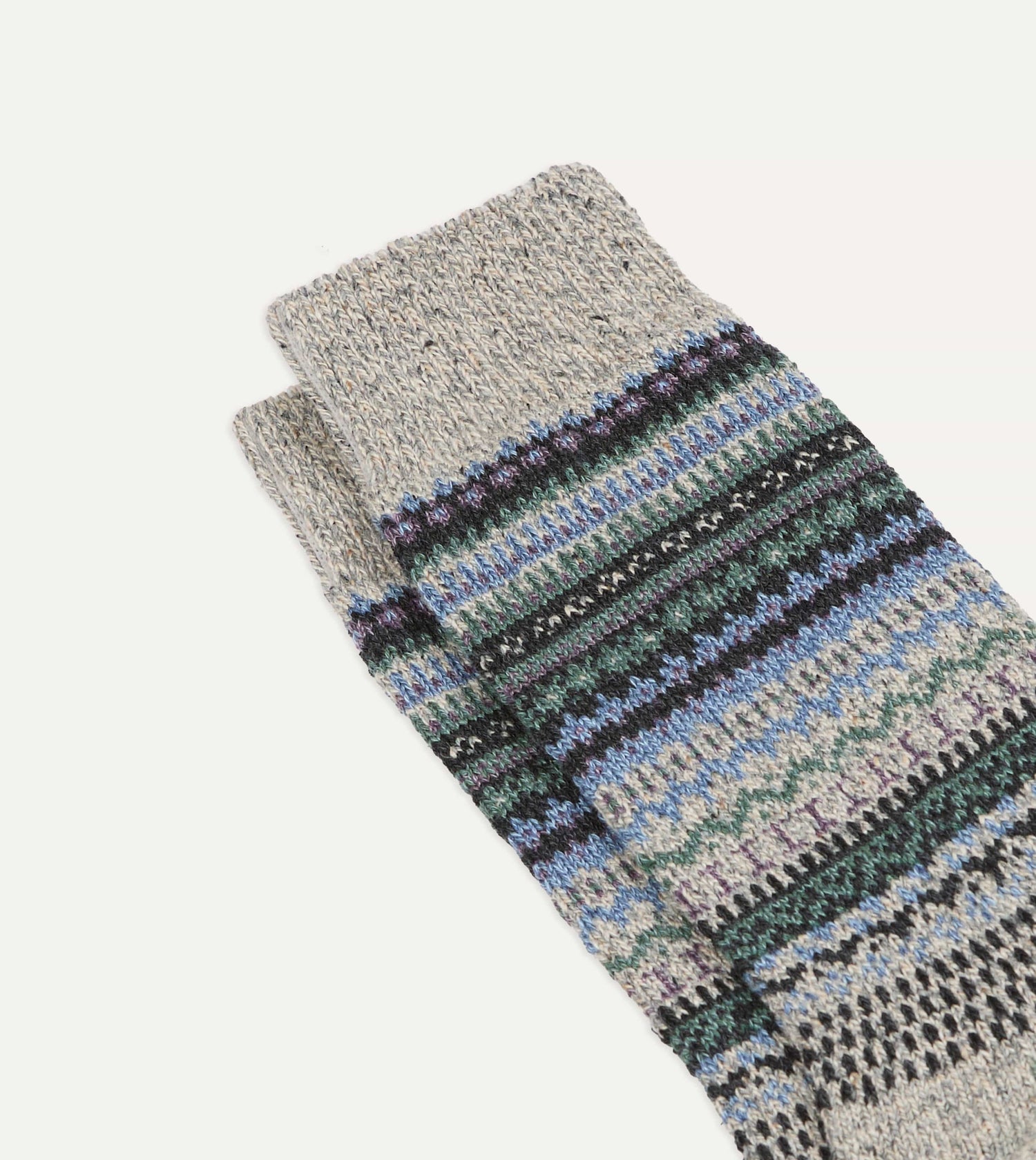 RoToTo Grey and Blue Wool Nordic Pattern Socks
