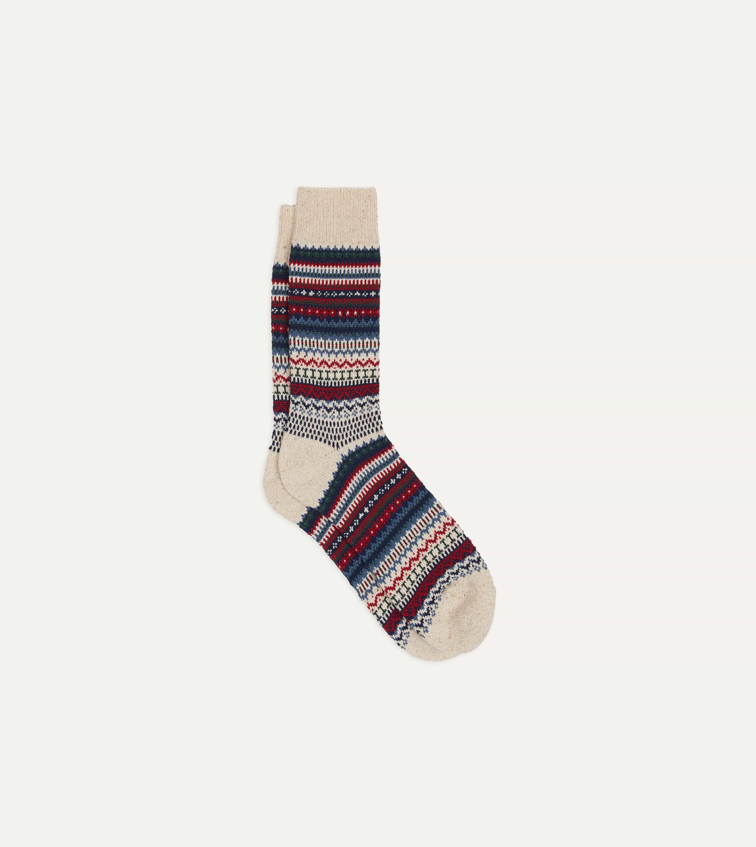 RoToTo Ecru and Navy Wool Nordic Pattern Socks