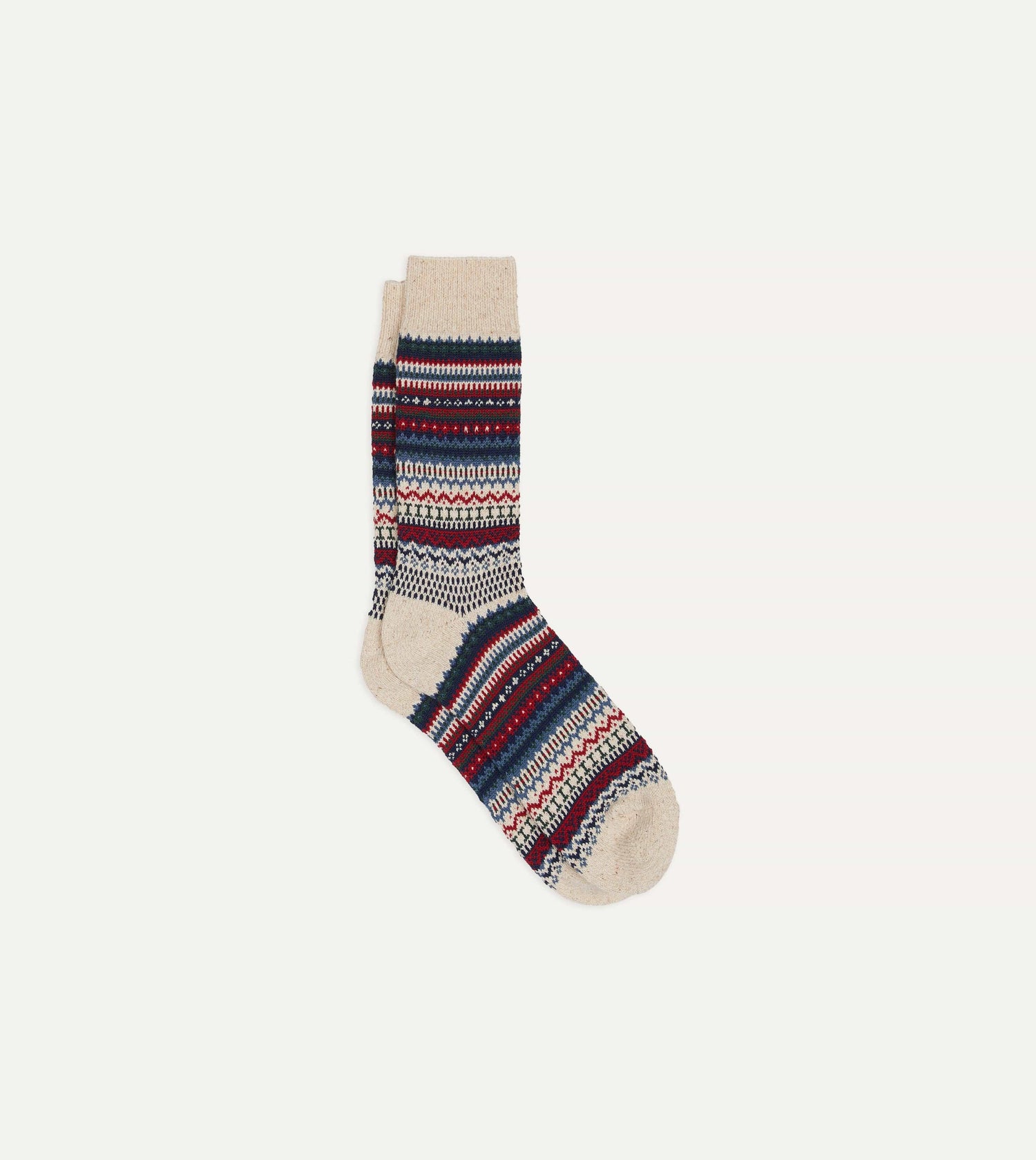 RoToTo Ecru and Navy Wool Nordic Pattern Socks