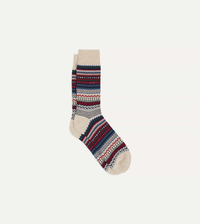 RoToTo Ecru and Navy Wool Nordic Pattern Socks