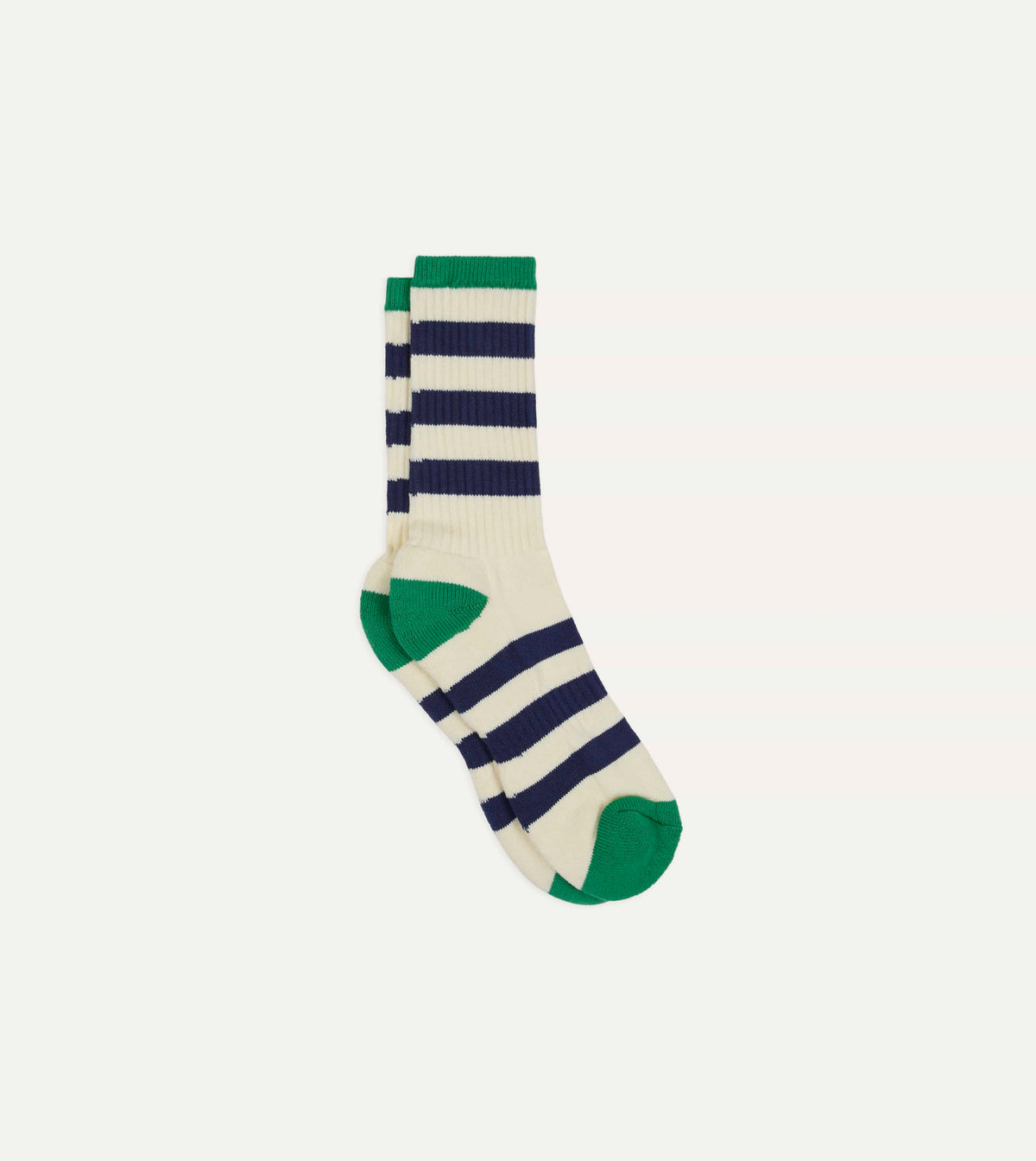 Navy and Green Striped Cotton Sport Socks