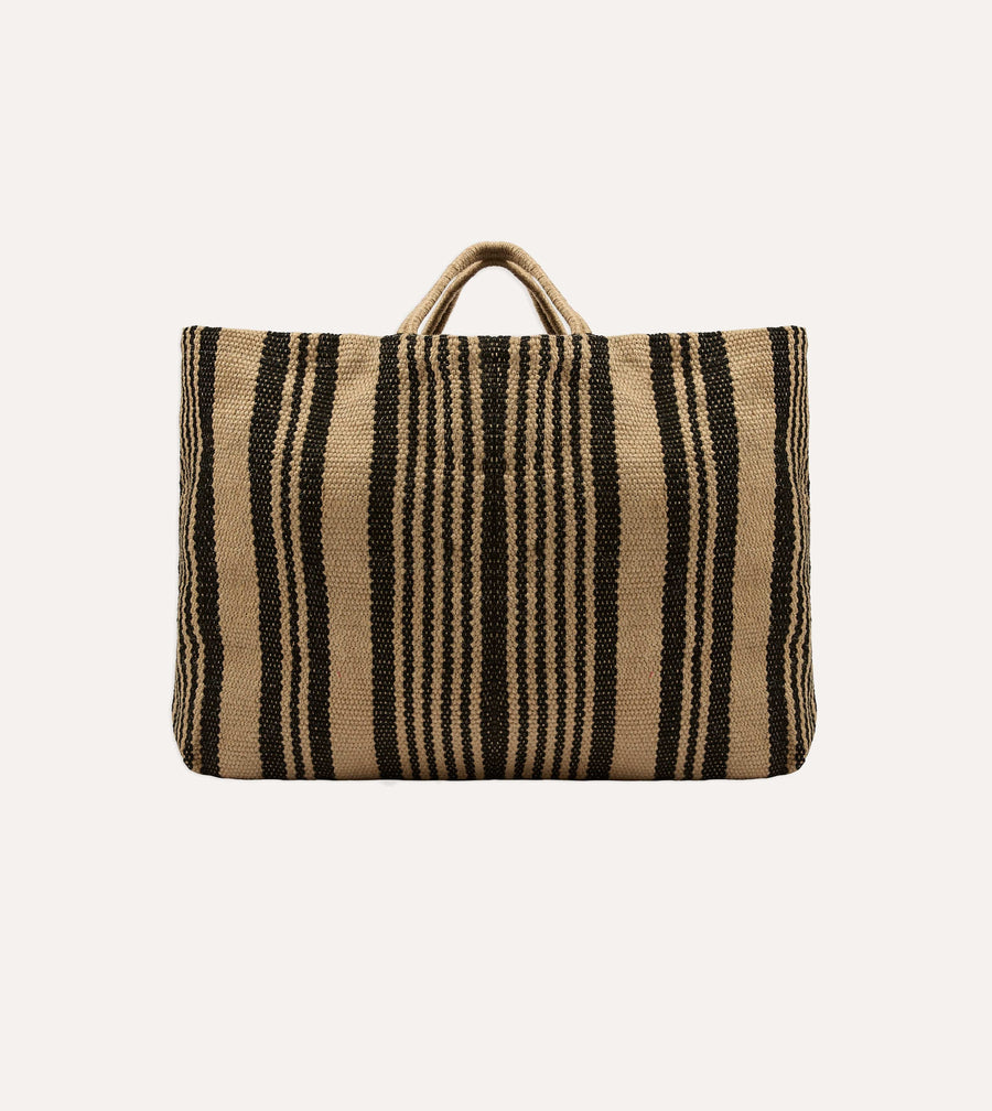 Black and Beige Maison Bengal Extra Large Jute Poresh Tote Bag