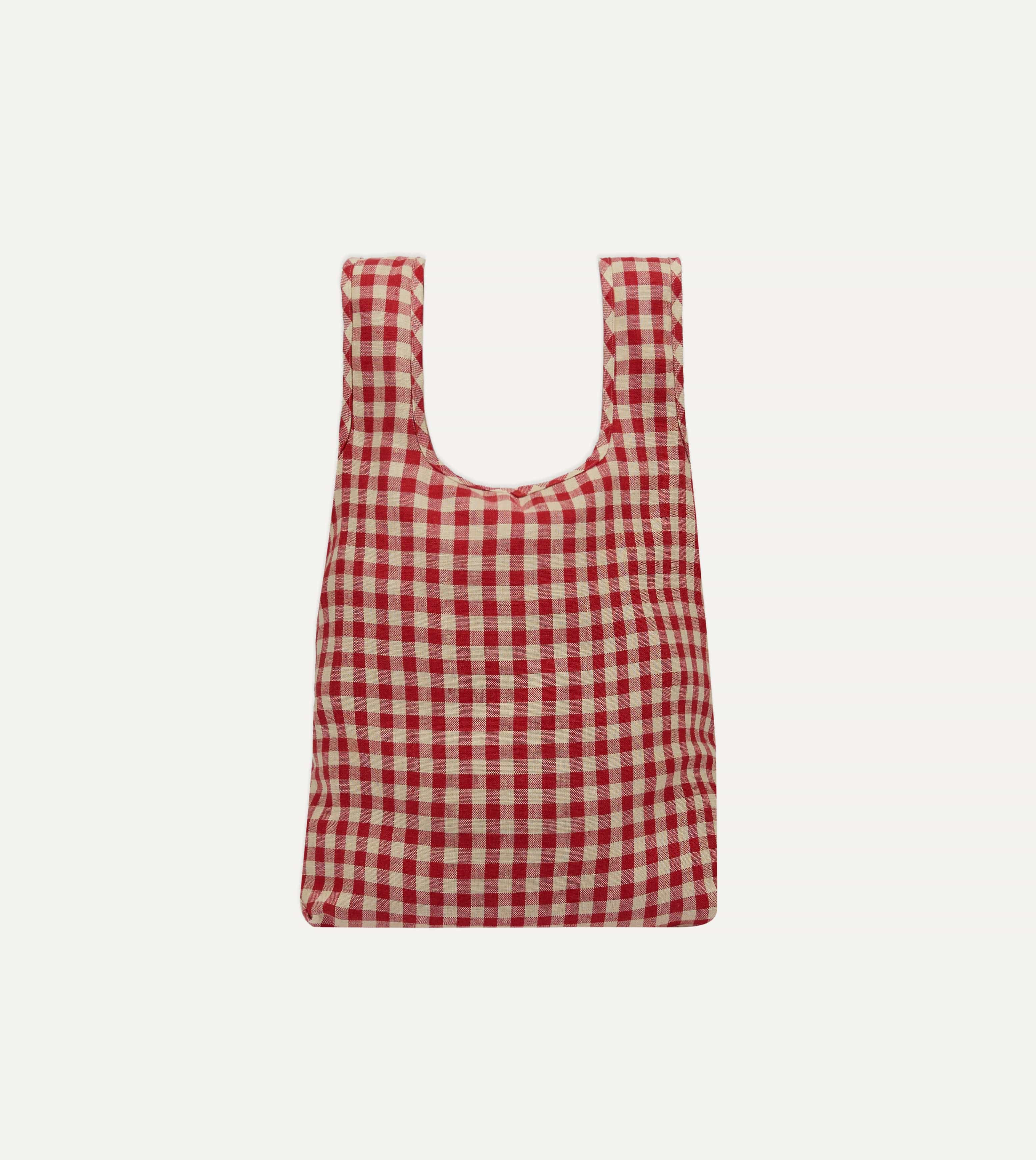 Red Gingham Check Linen Market Tote Bag