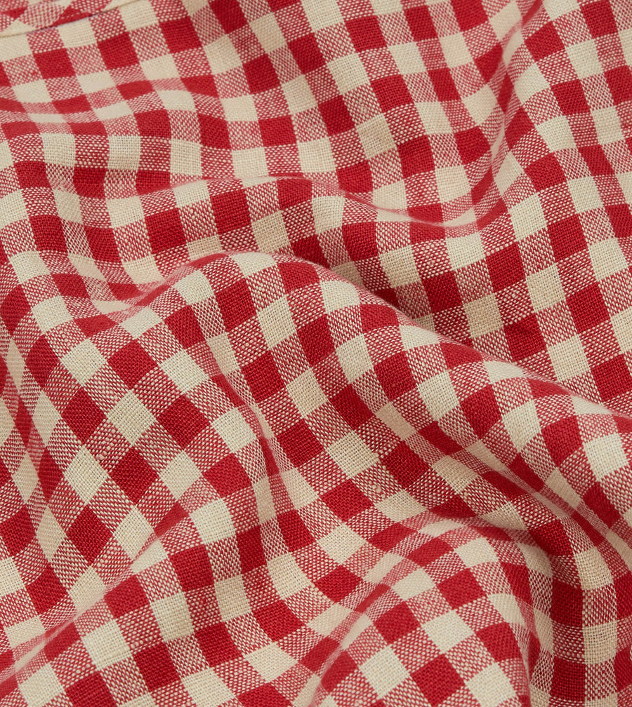 Red Gingham Check Linen Market Tote Bag