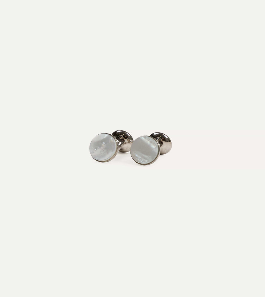 Codis Maya Rhodium Mother of Pearl Bow Cufflinks