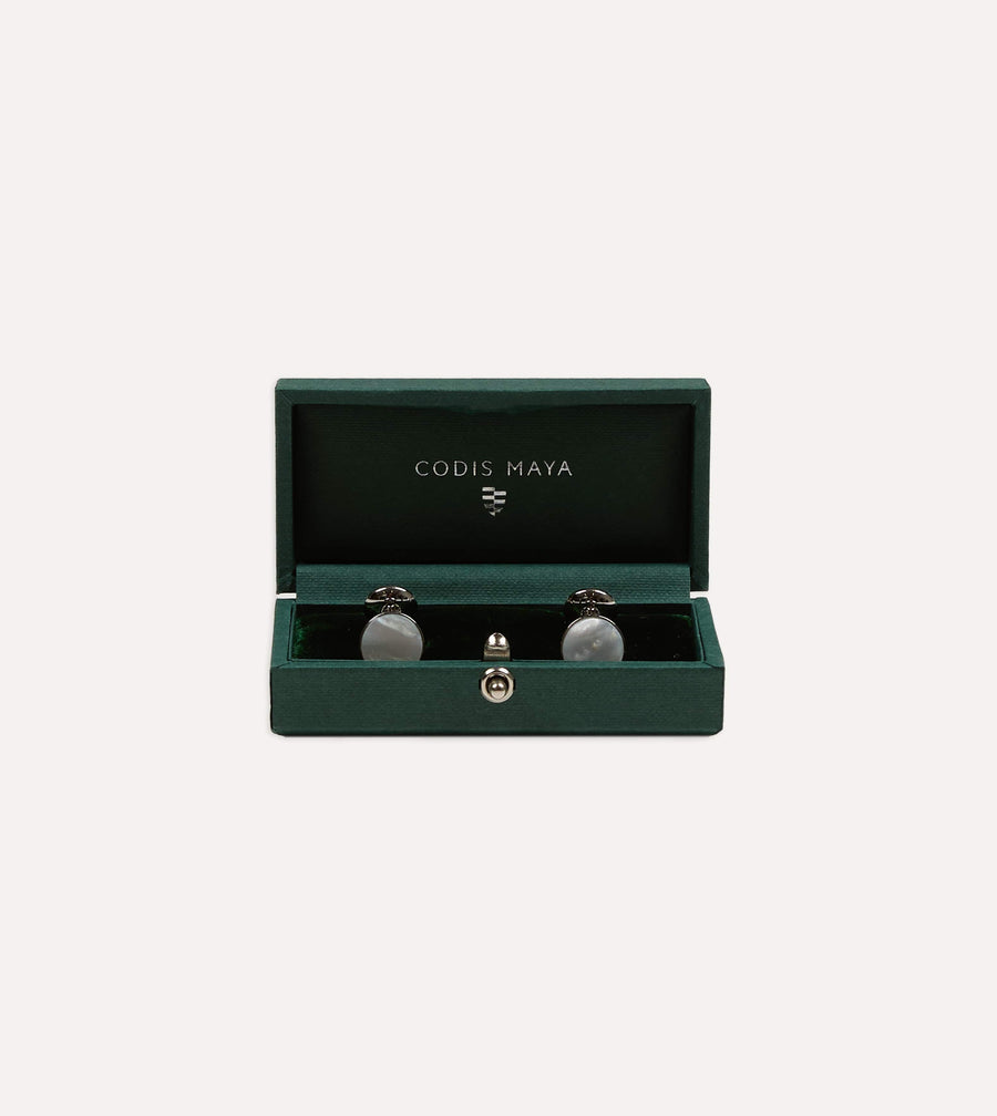 Codis Maya Rhodium Mother of Pearl Bow Cufflinks