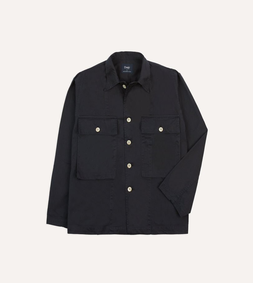 Navy Cotton Military Overshirt