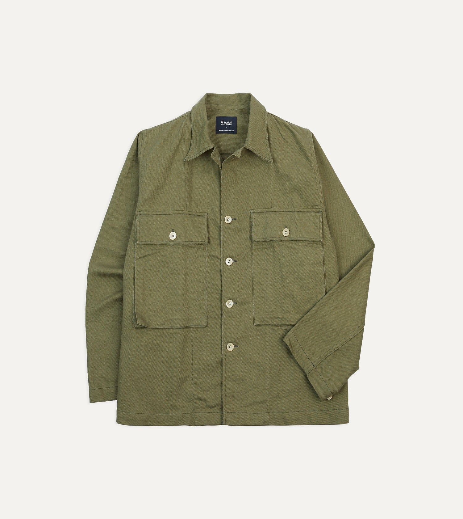 Green Cotton Twill Military Overshirt