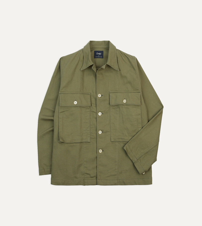 Green Cotton Twill Military Overshirt