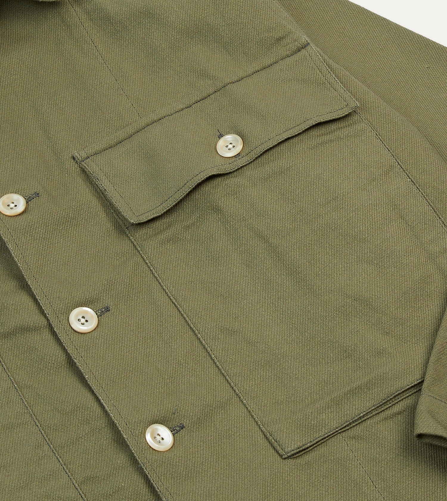 Green Cotton Twill Military Overshirt