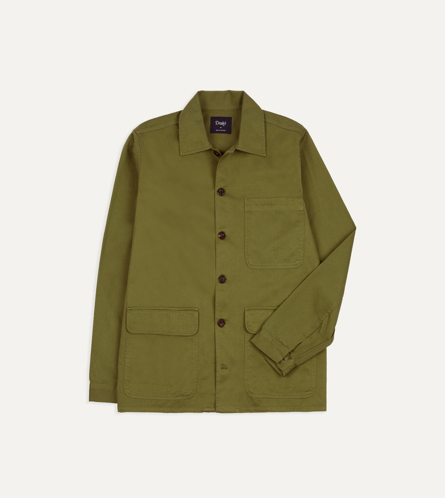 Green Cotton Twill Three-Pocket Overshirt