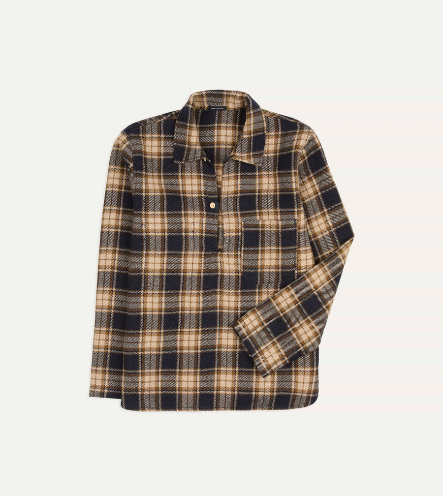 Brown and Navy Linen-Wool Smock