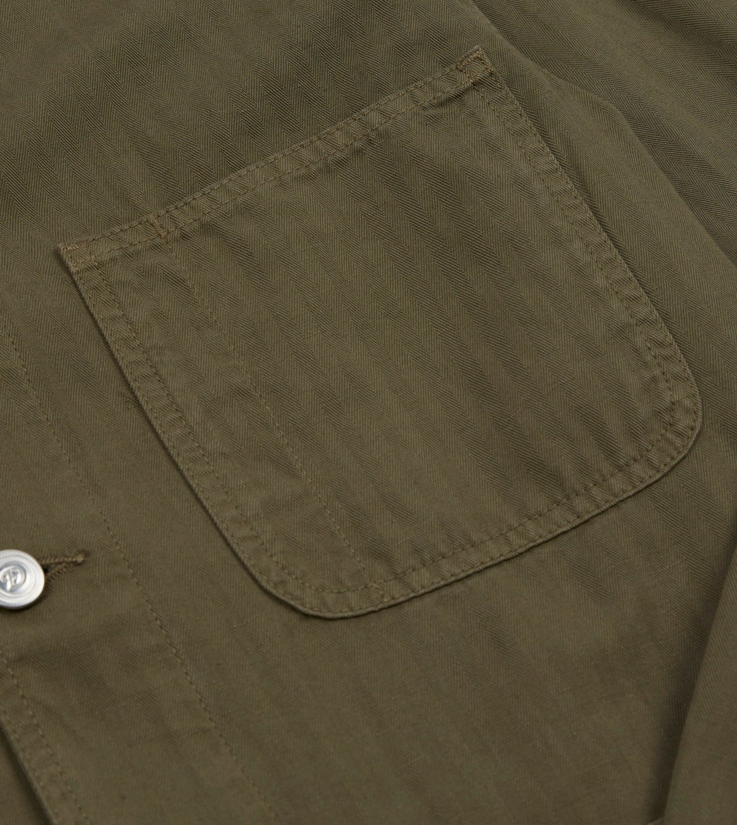 Olive Cotton-Linen Herringbone Fatigue Jacket