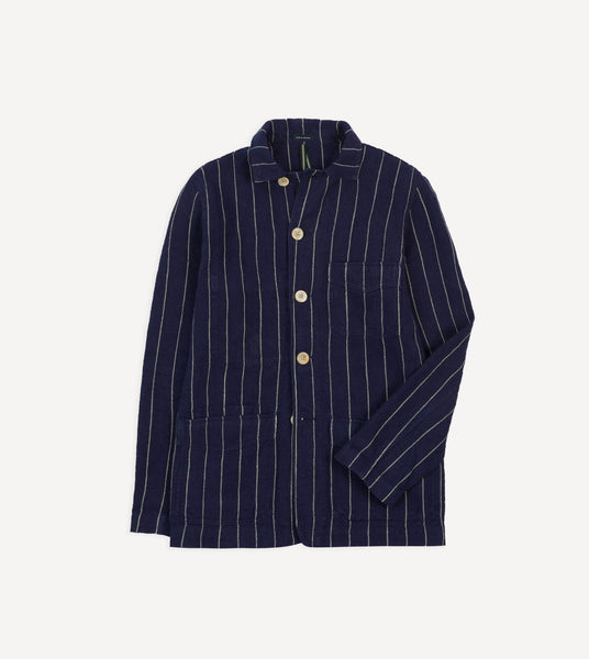 Navy Pinstripe Heavy Linen Five-Pocket Chore Jacket – Drakes