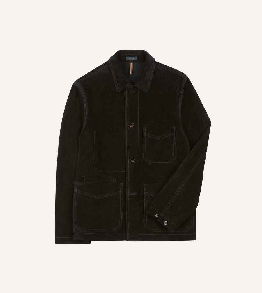 Black Heavyweight Suede Five-Pocket Chore Jacket
