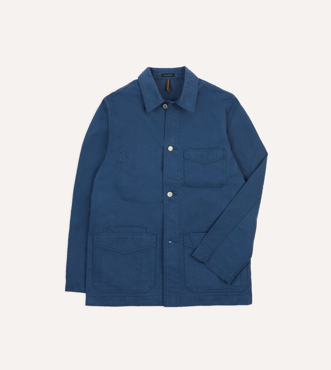 Navy Waxed Herringbone Cotton FivePocket Chore Jacket Drakes