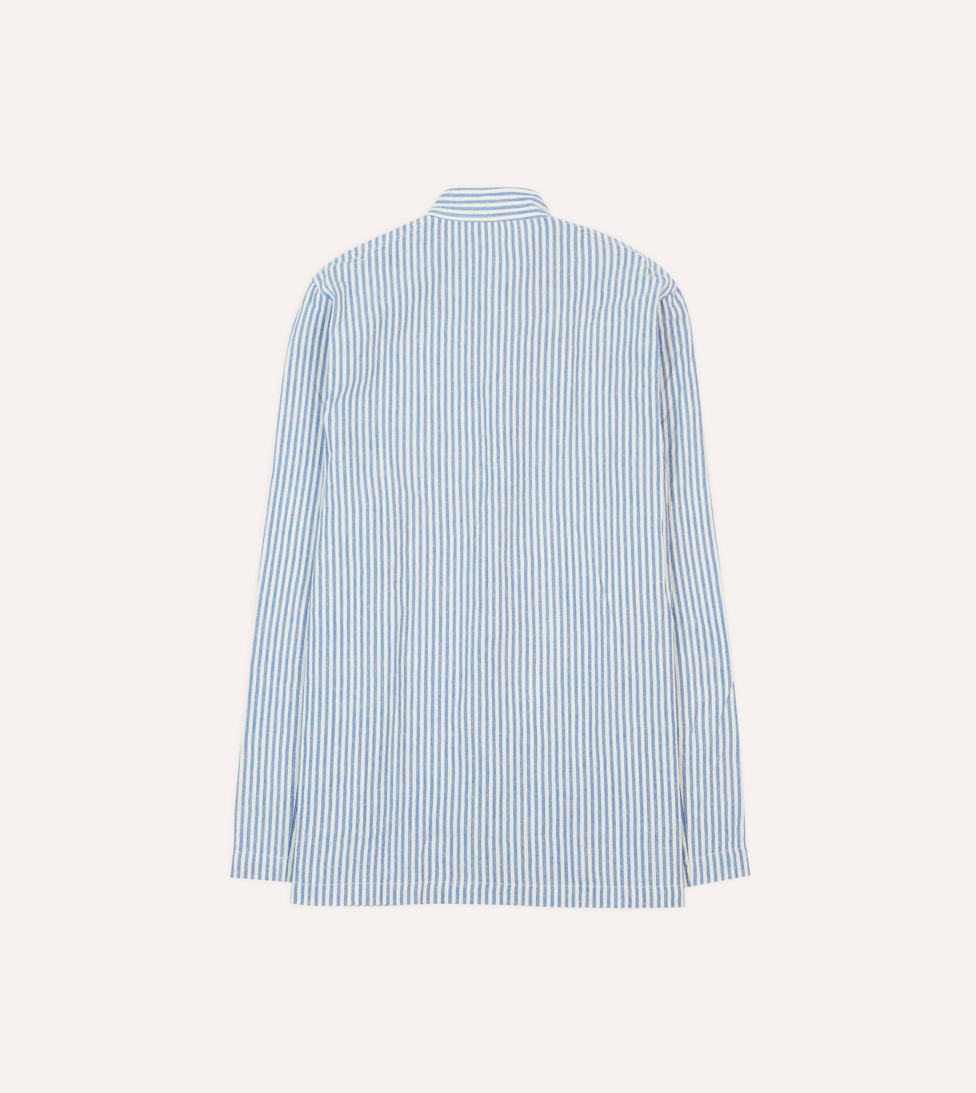 Blue and Ecru Stripe Tie Front Lightweight Overshirt