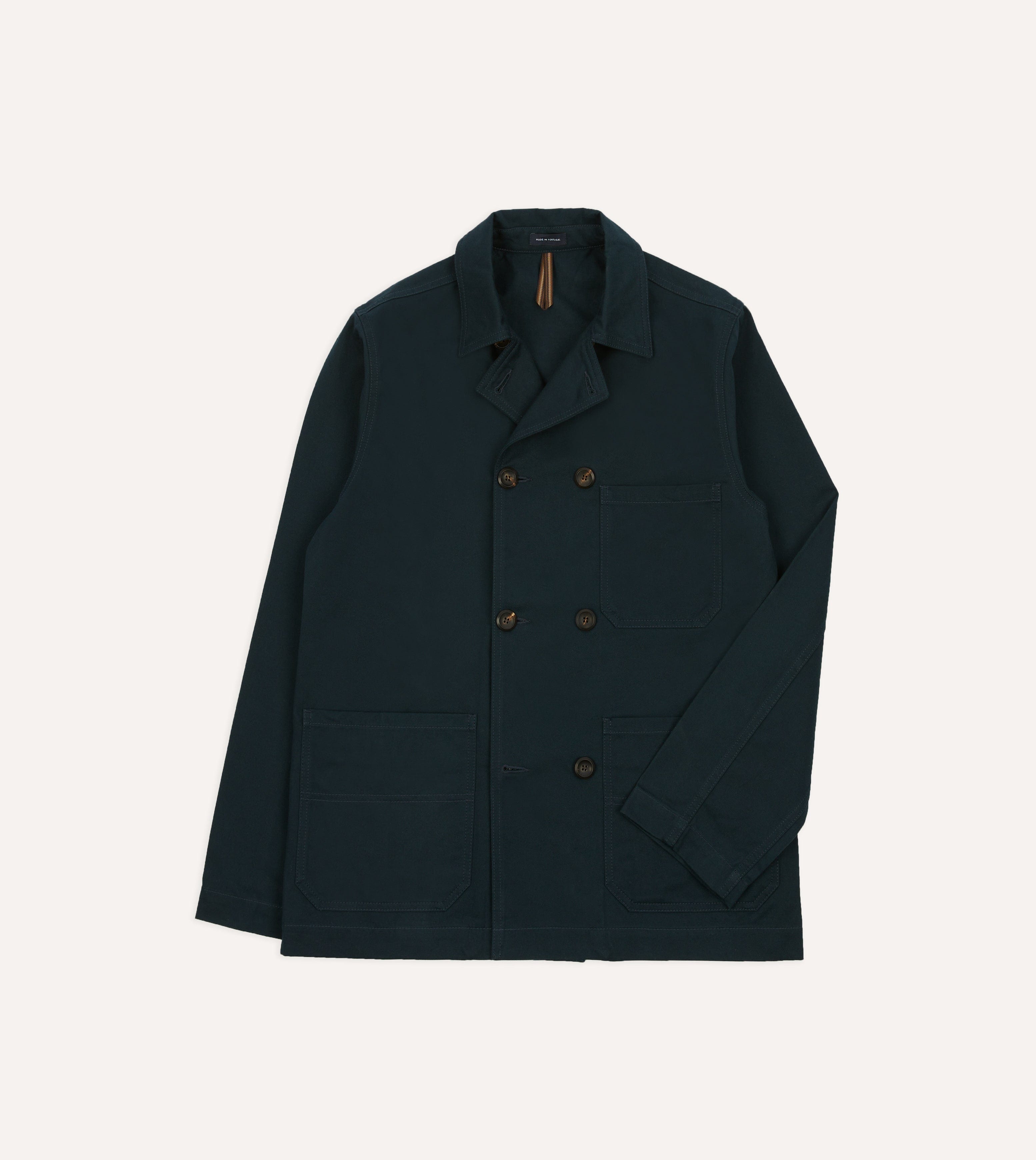 Navy Cotton Double-Breasted Chore Coat