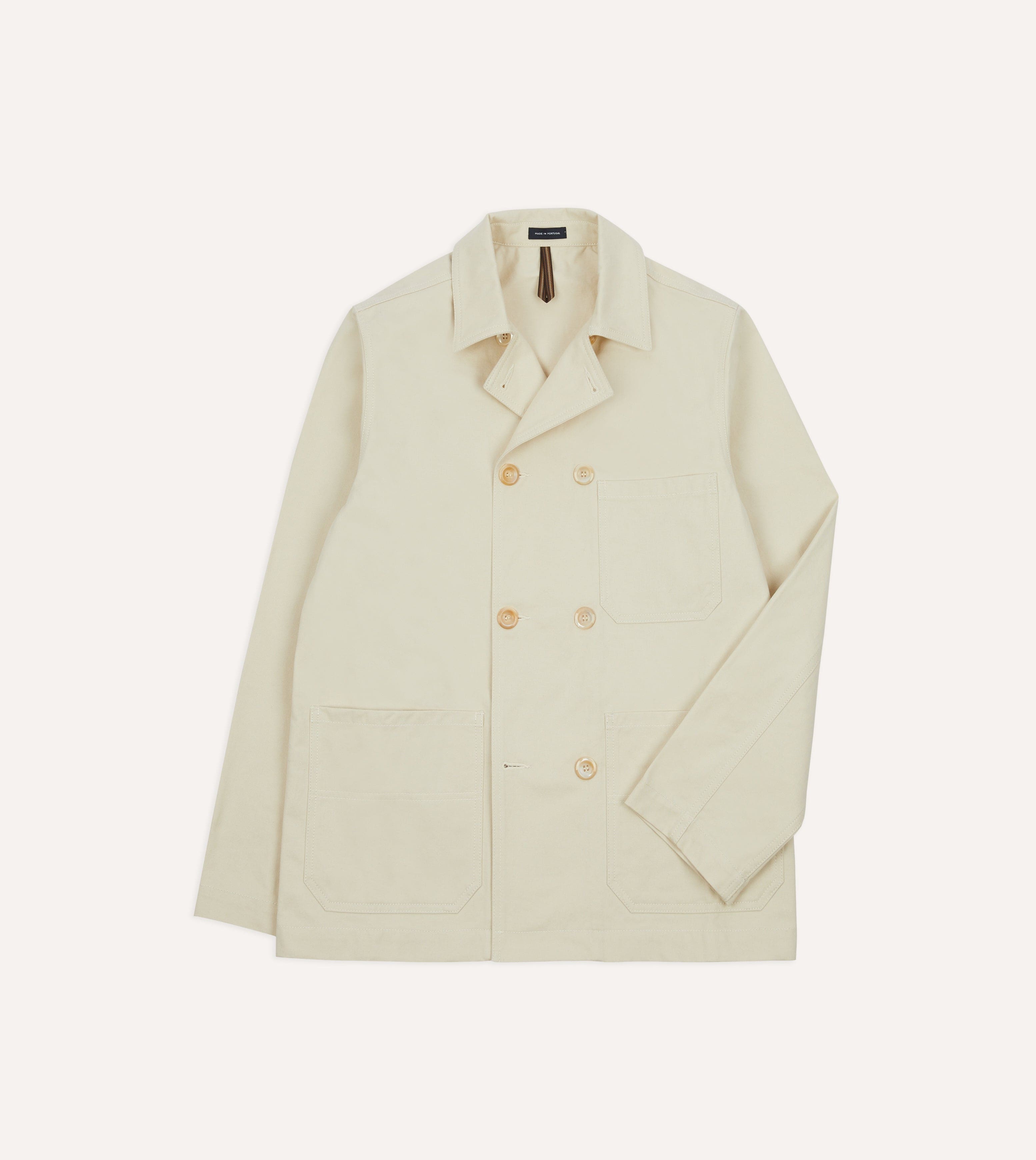 Ecru Cotton Double-Breasted Chore Coat