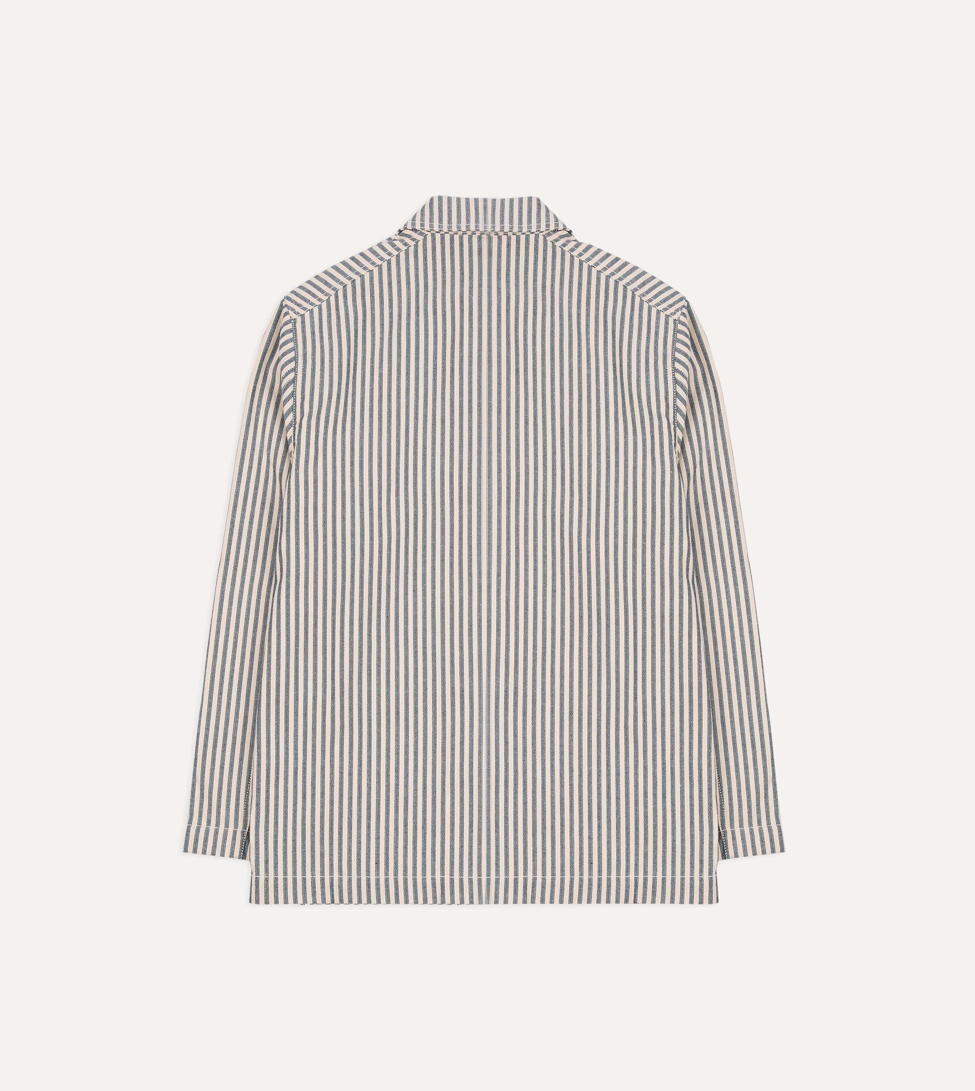 Blue and Ecru Stripe Cotton-Linen Deck Chore Jacket