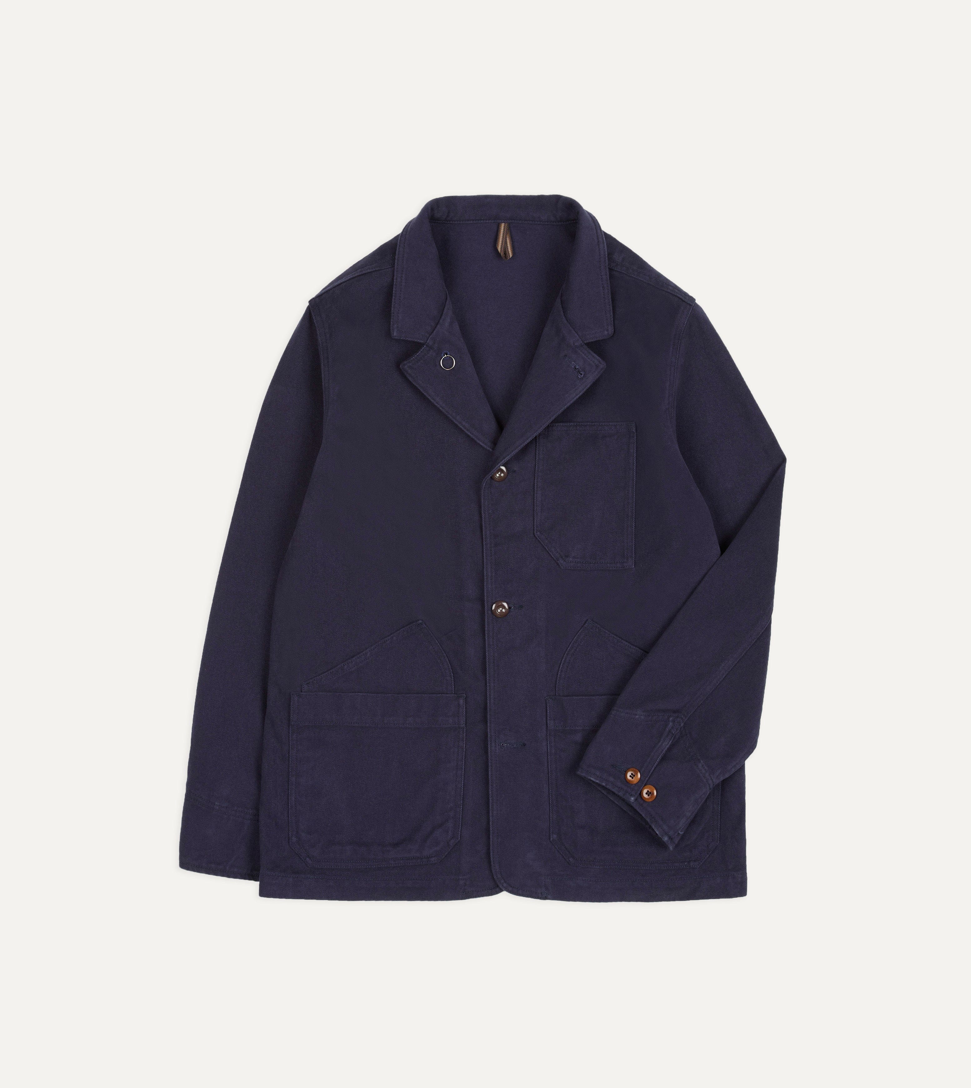 Navy Cotton Canvas Utility Blazer