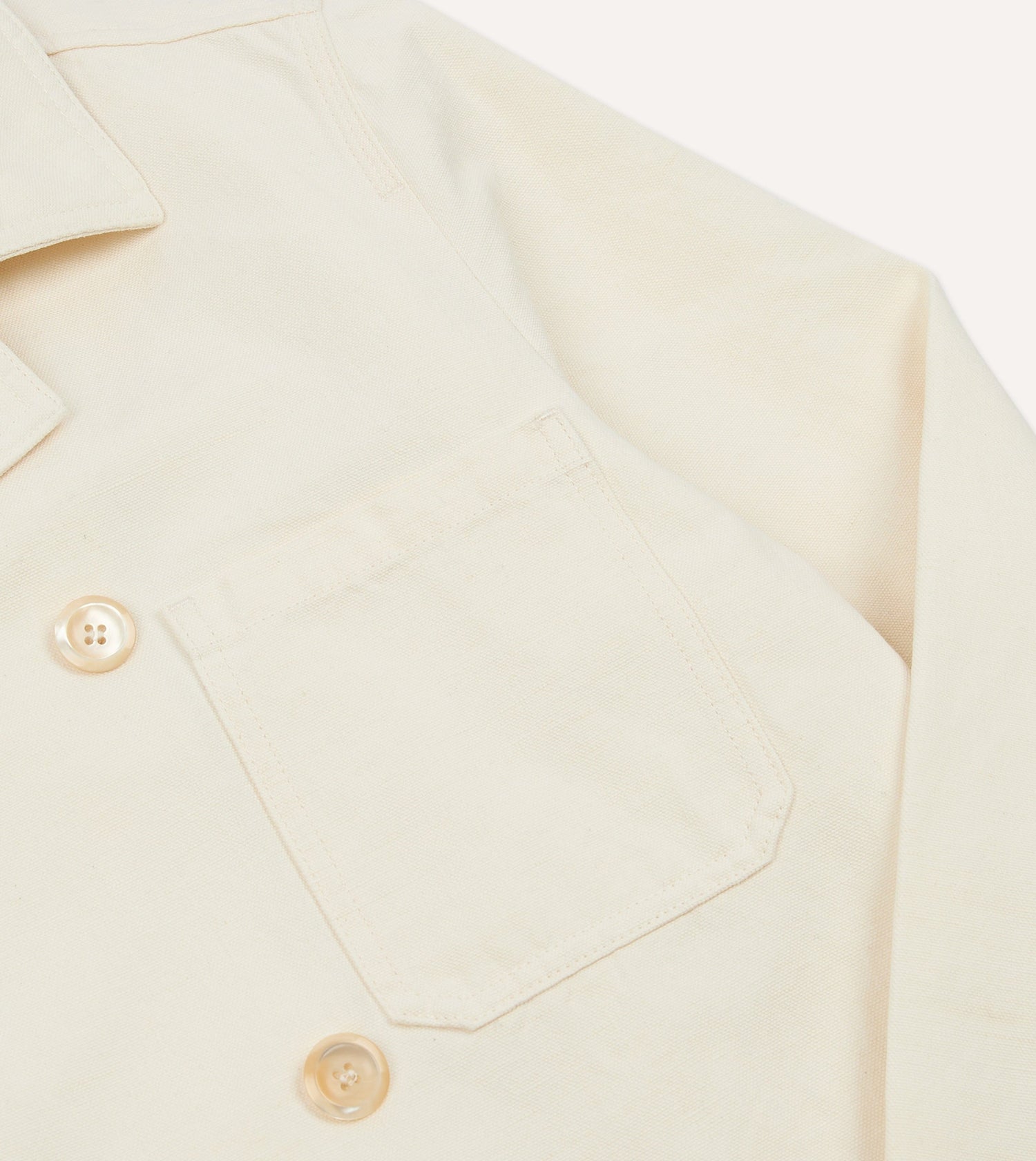 Ecru Cotton-Linen Double-Breasted Chore Coat