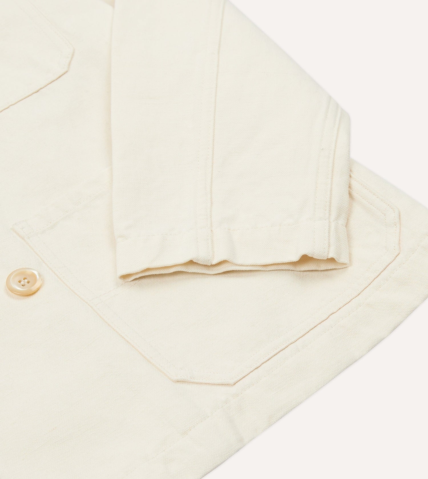 Ecru Cotton-Linen Double-Breasted Chore Coat