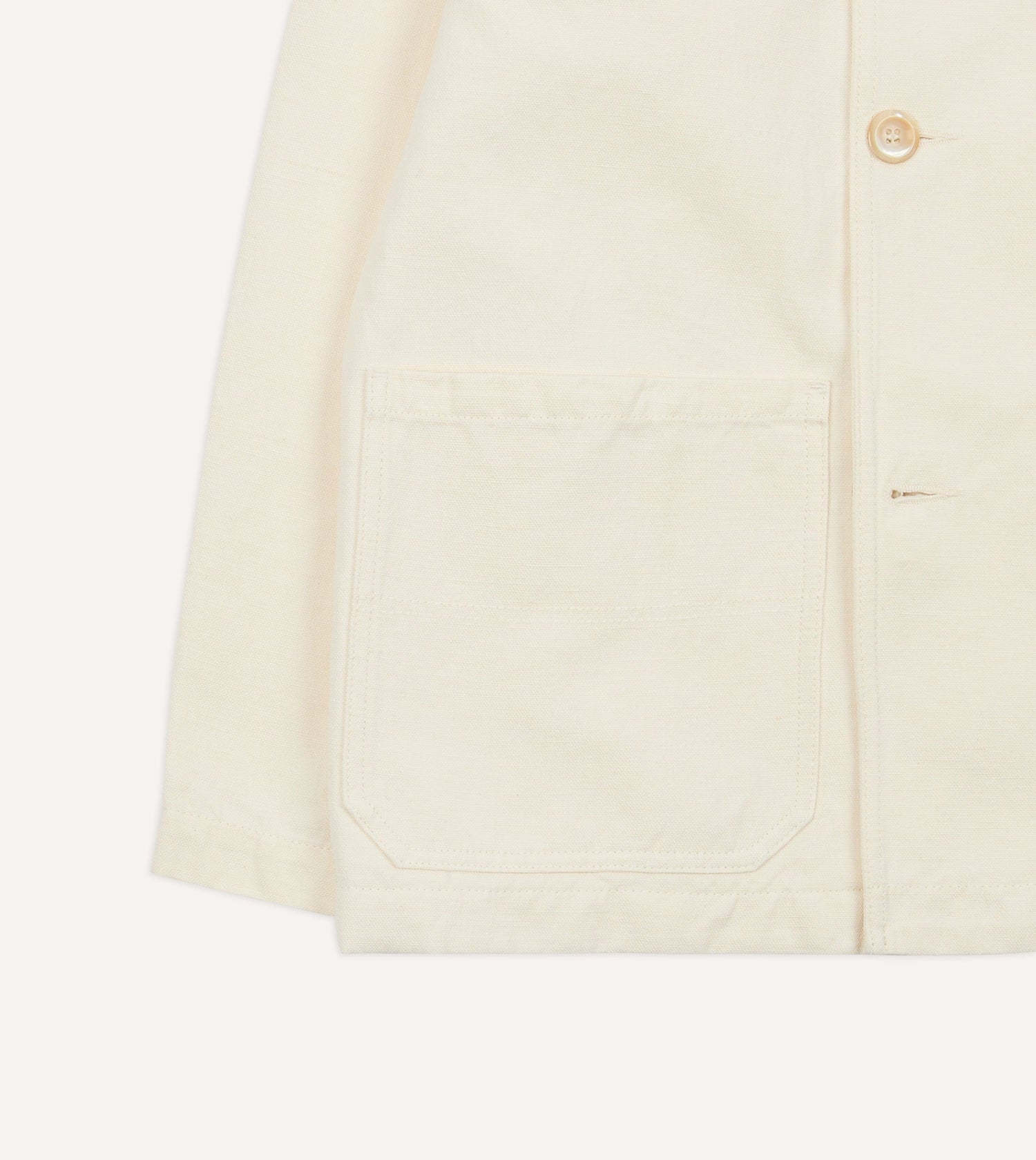 Ecru Cotton-Linen Double-Breasted Chore Coat