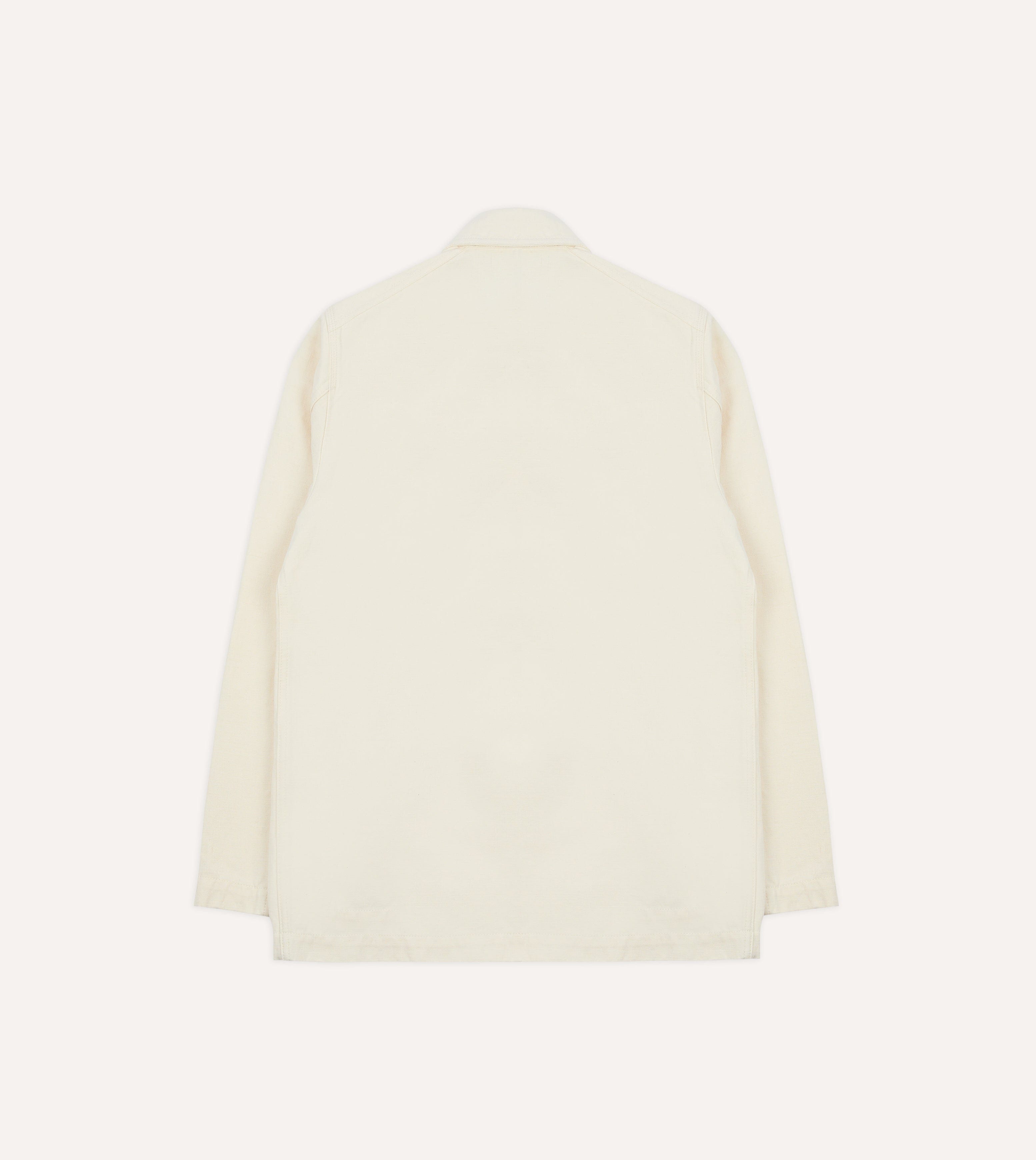 Ecru Cotton-Linen Double-Breasted Chore Coat