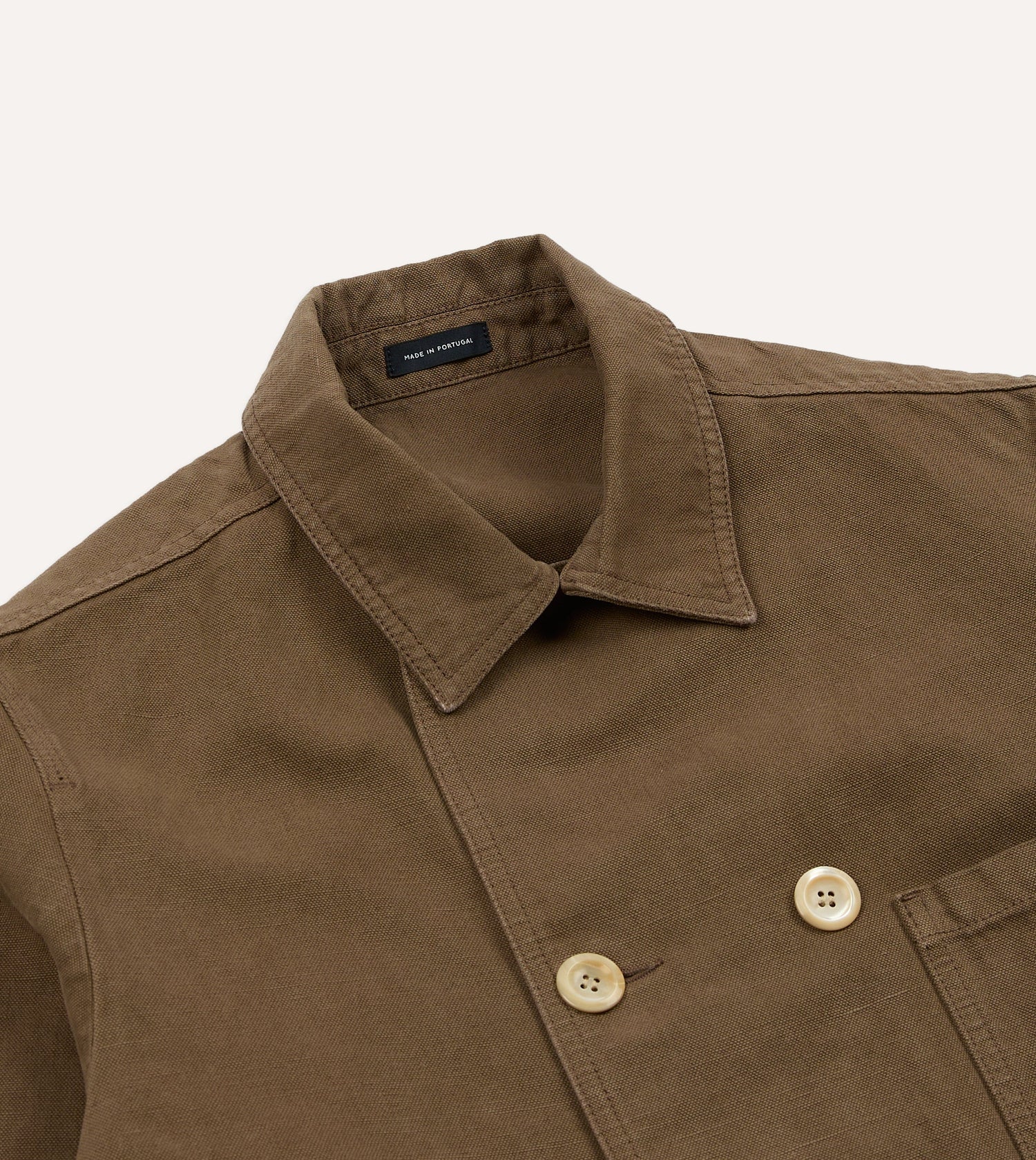Brown Cotton-Linen Double-Breasted Chore Coat