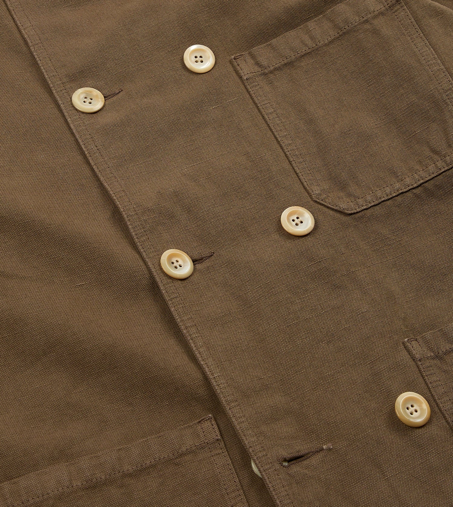 Brown Cotton-Linen Double-Breasted Chore Coat