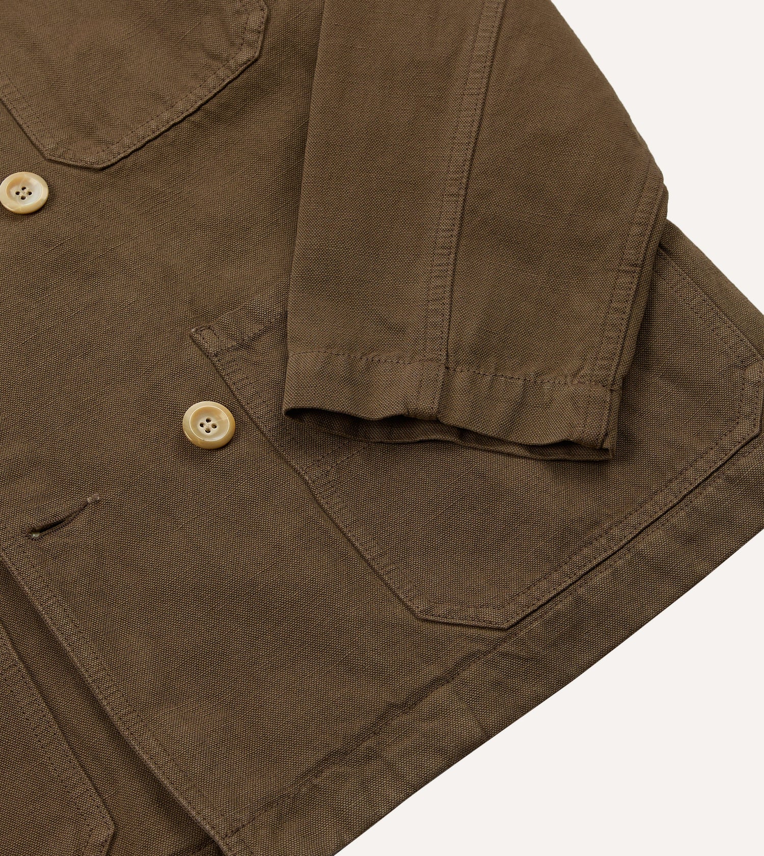 Brown Cotton-Linen Double-Breasted Chore Coat