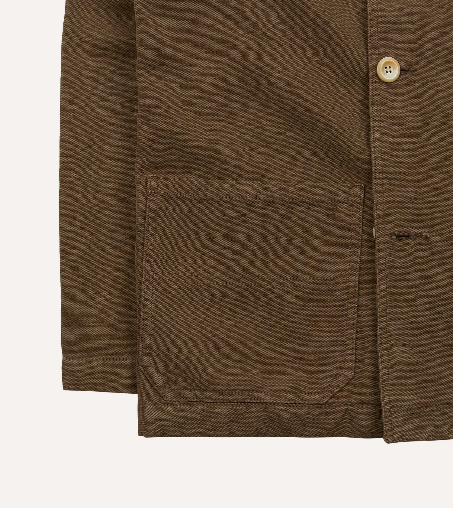Brown Cotton-Linen Double-Breasted Chore Coat