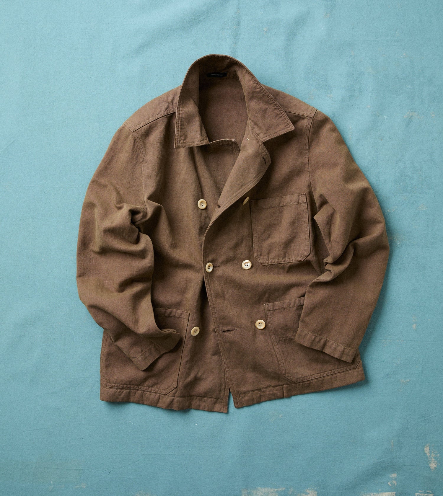 Brown Cotton-Linen Double-Breasted Chore Coat