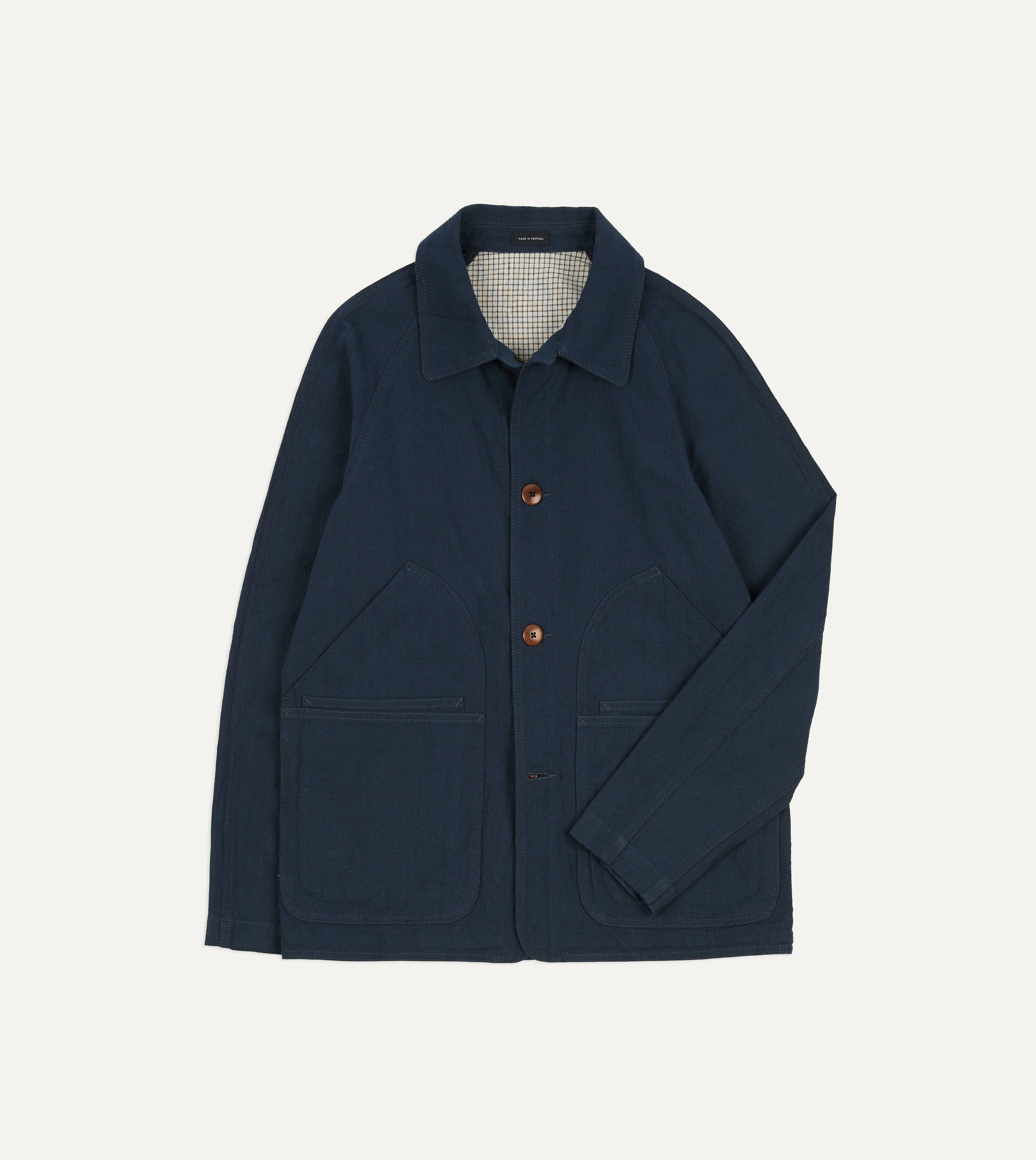 Navy Cotton-Linen Raglan Work Coat