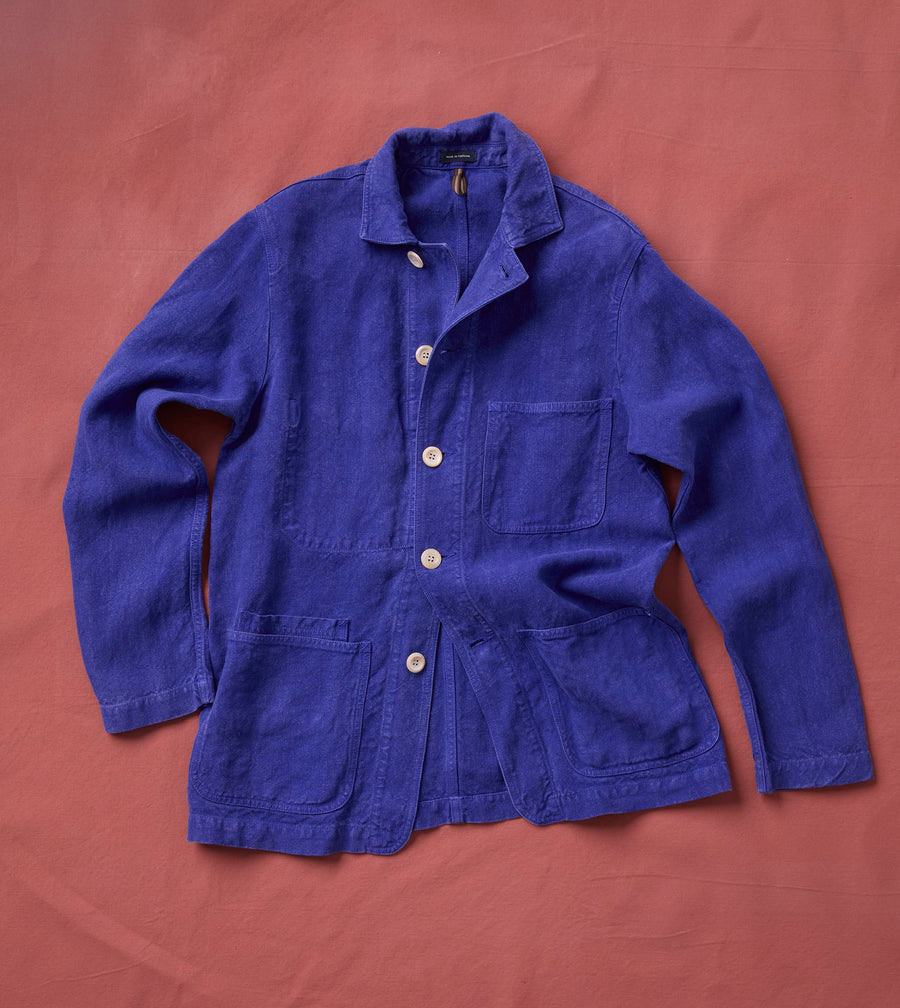 Blue Linen Five-Pocket Chore Jacket