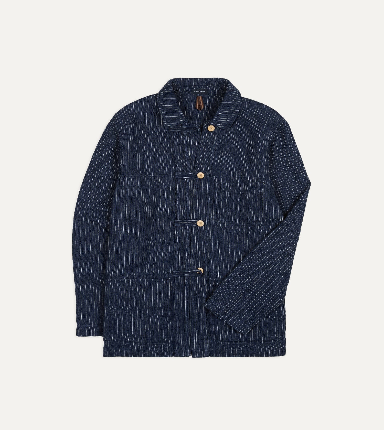 Indigo Stripe Linen Loop Button Chore Jacket