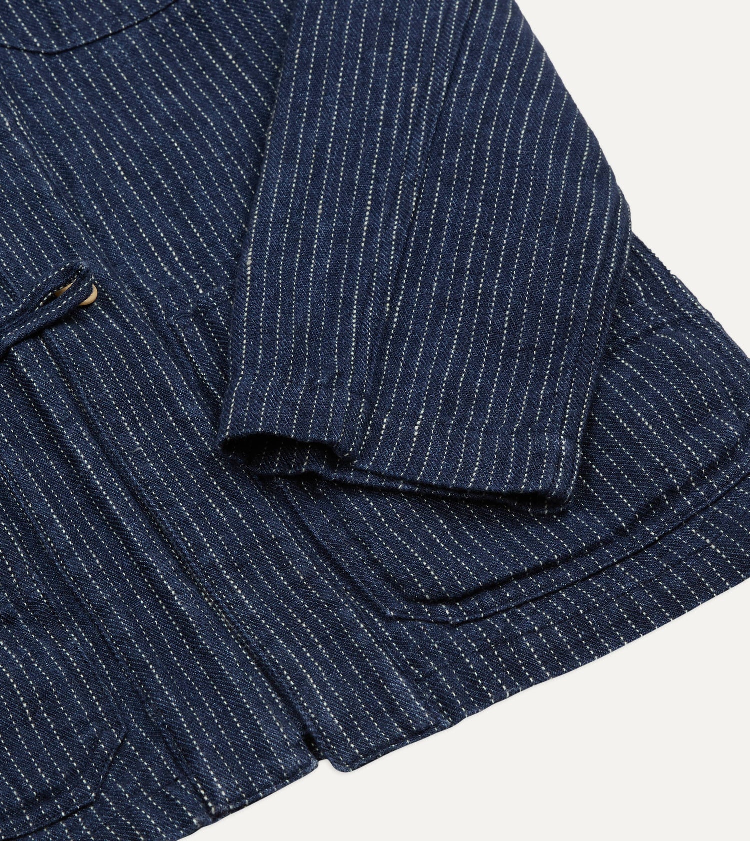 Indigo Stripe Linen Loop Button Chore Jacket