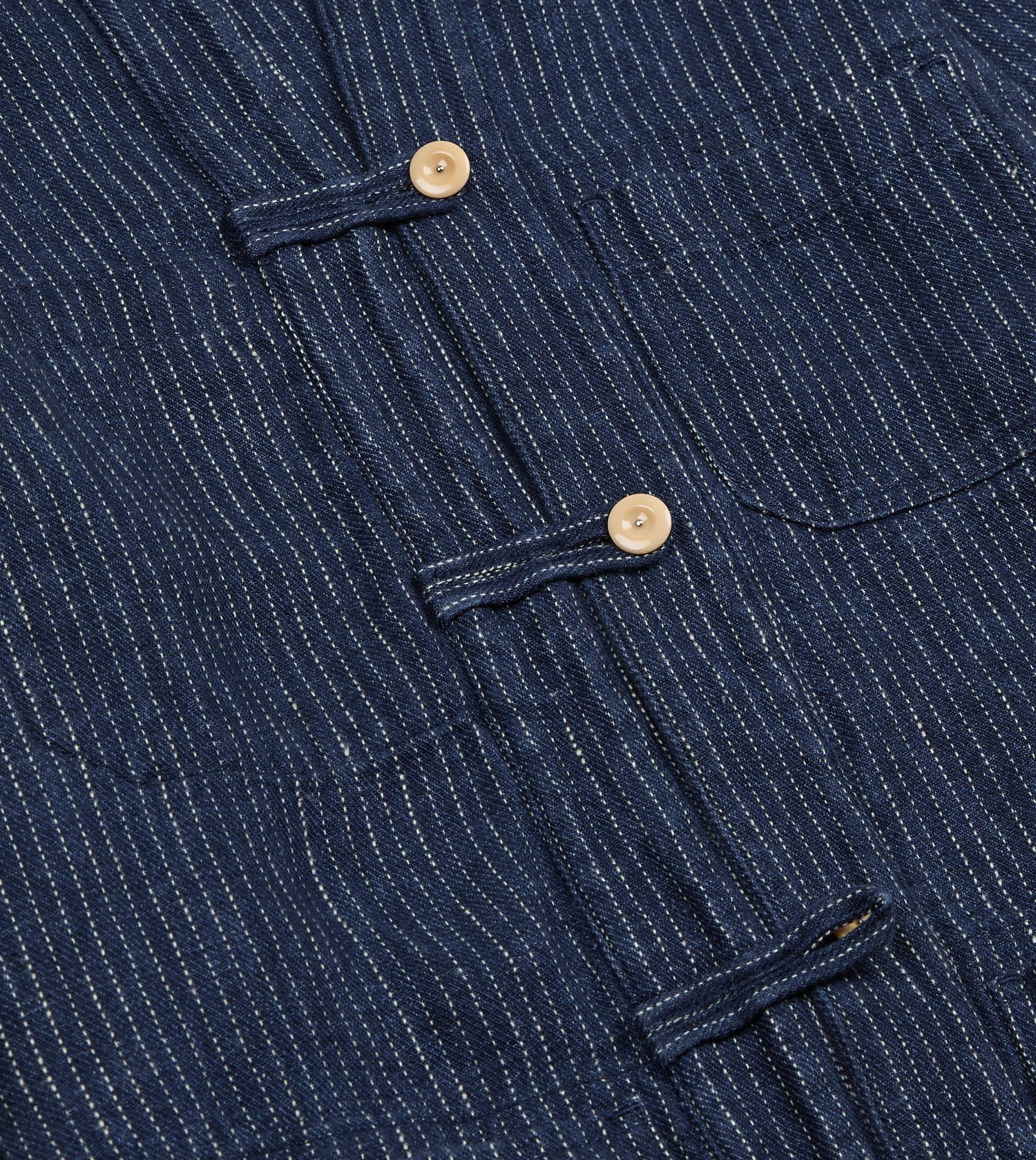 Indigo Stripe Linen Loop Button Chore Jacket