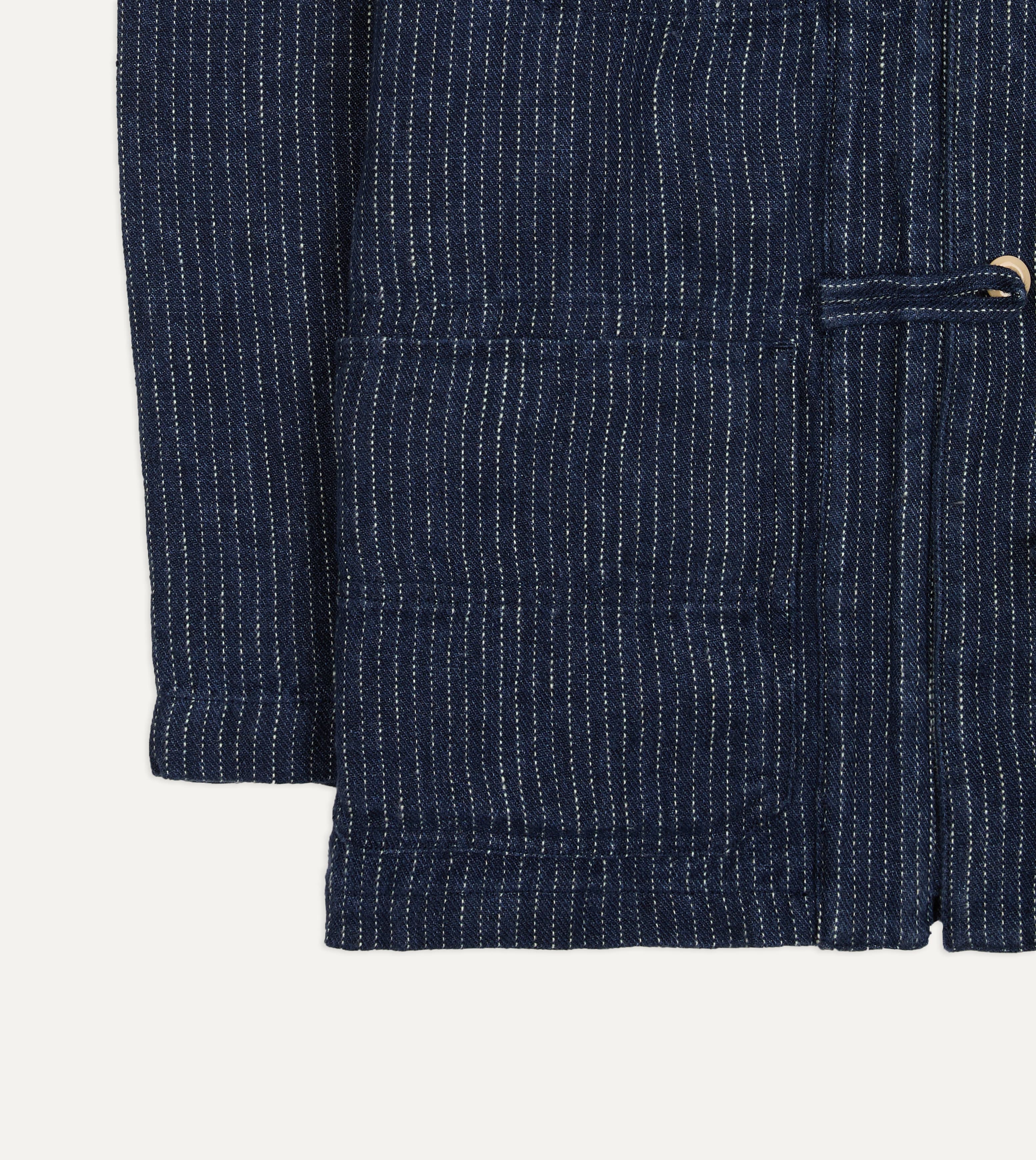 Indigo Stripe Linen Loop Button Chore Jacket – Drakes